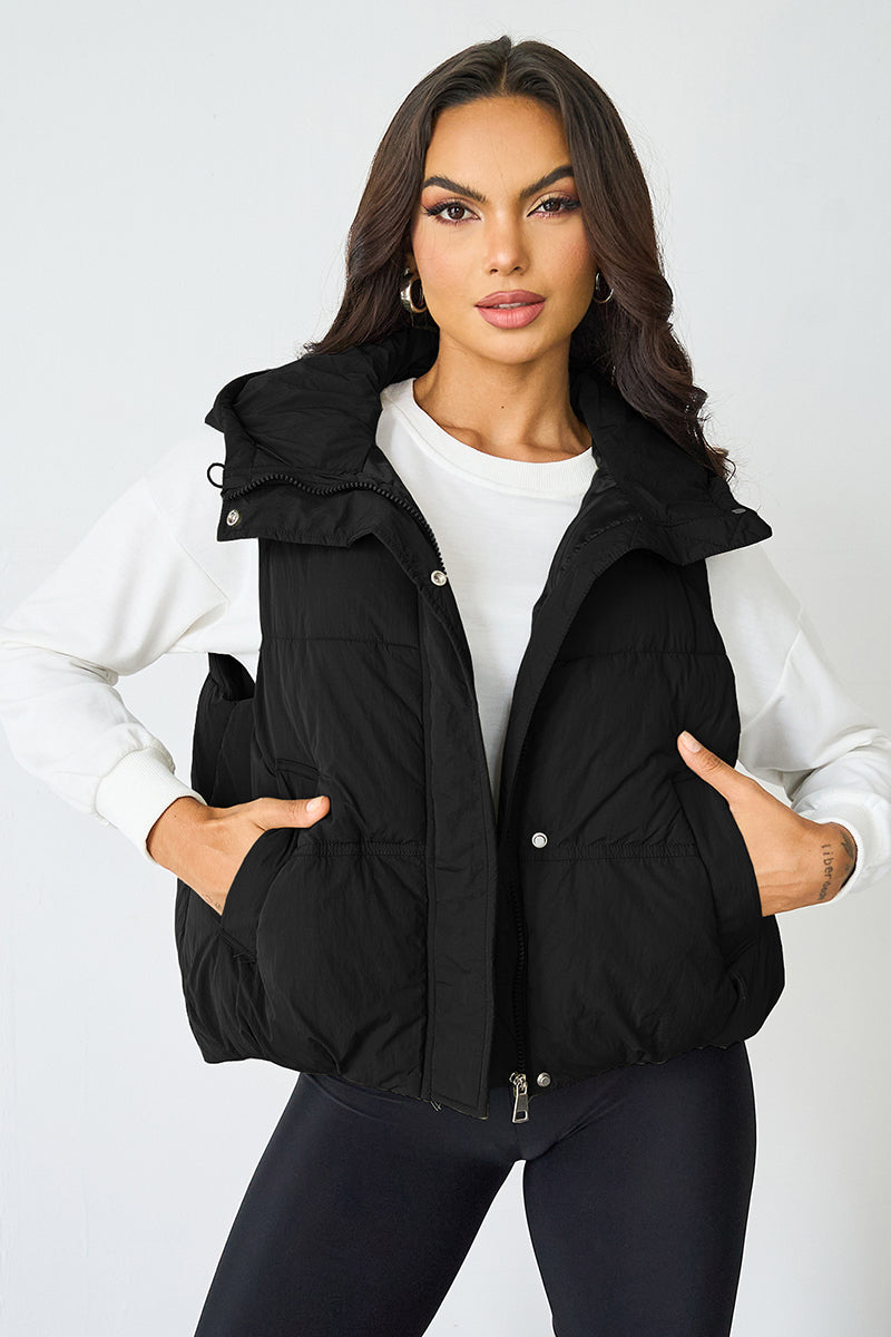 Fall & Winter Hooded Thermal Vest – Zip & Button, Loose Fit