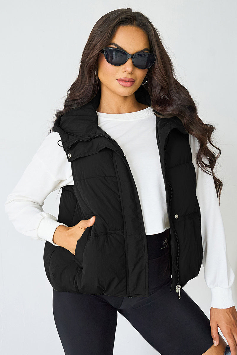 Fall & Winter Hooded Thermal Vest – Zip & Button, Loose Fit