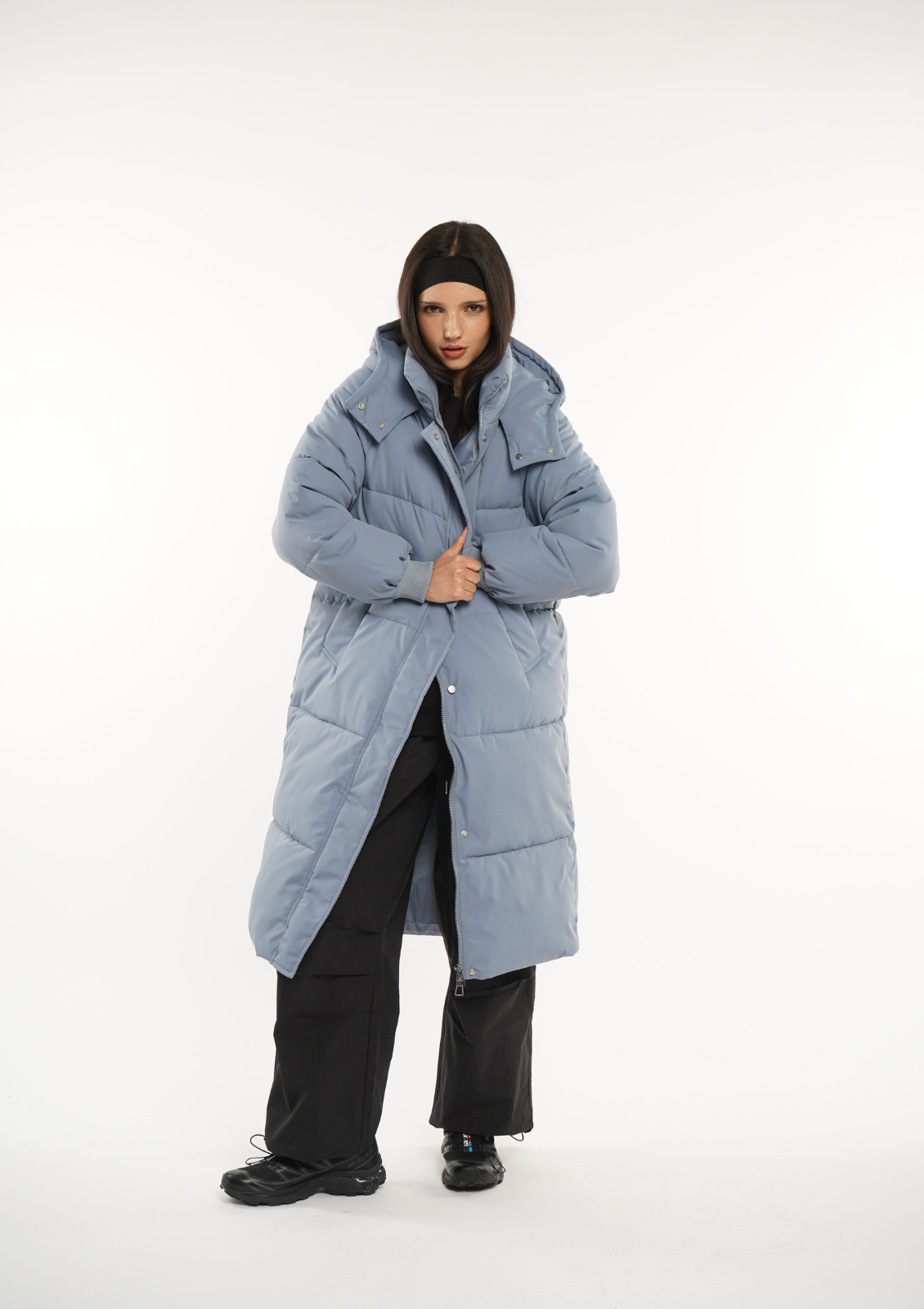 Hooded Long Puffer – Warm Hood & Deep Patch Pockets