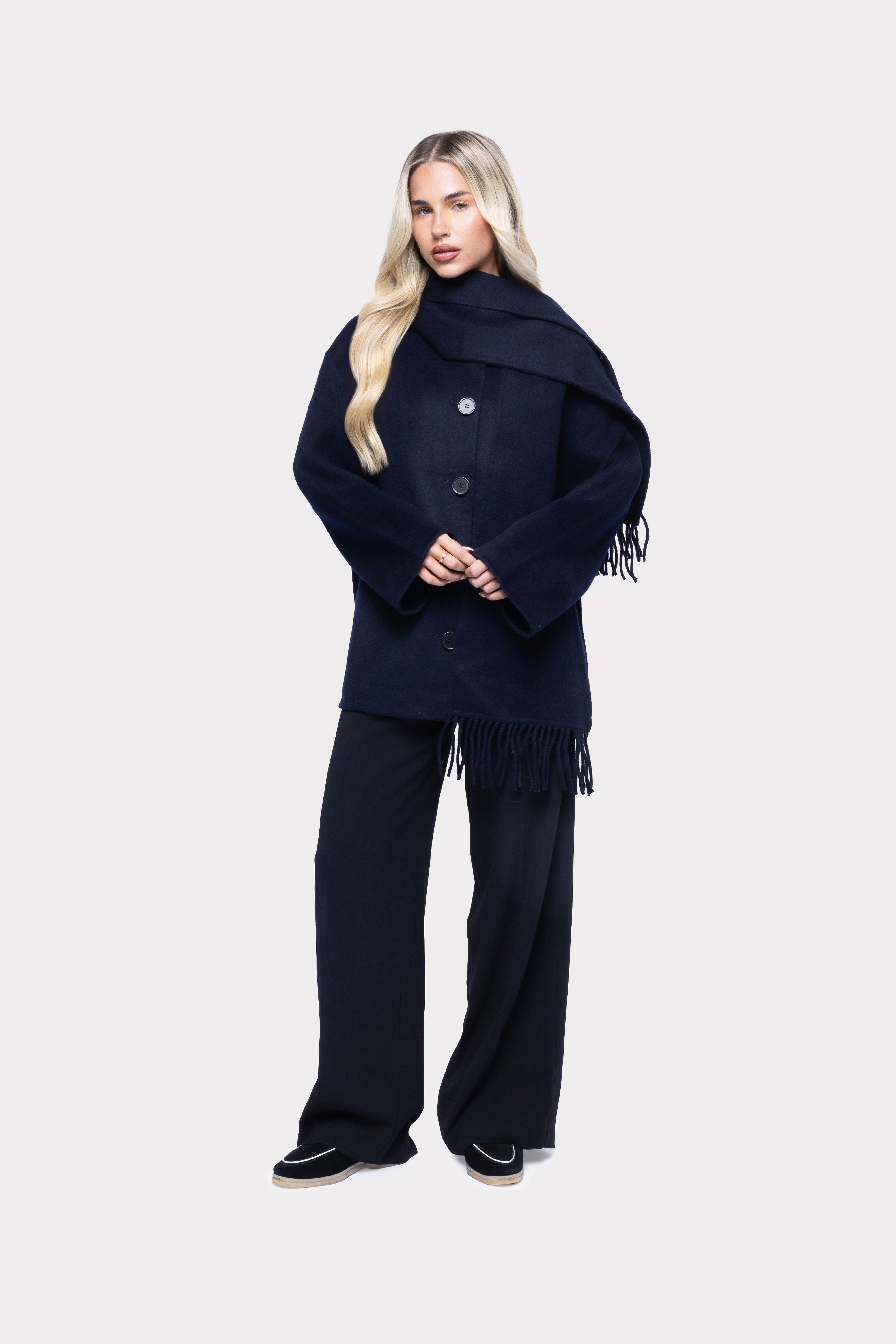 Siena Wool Coat with Scarf - Midnight Navy