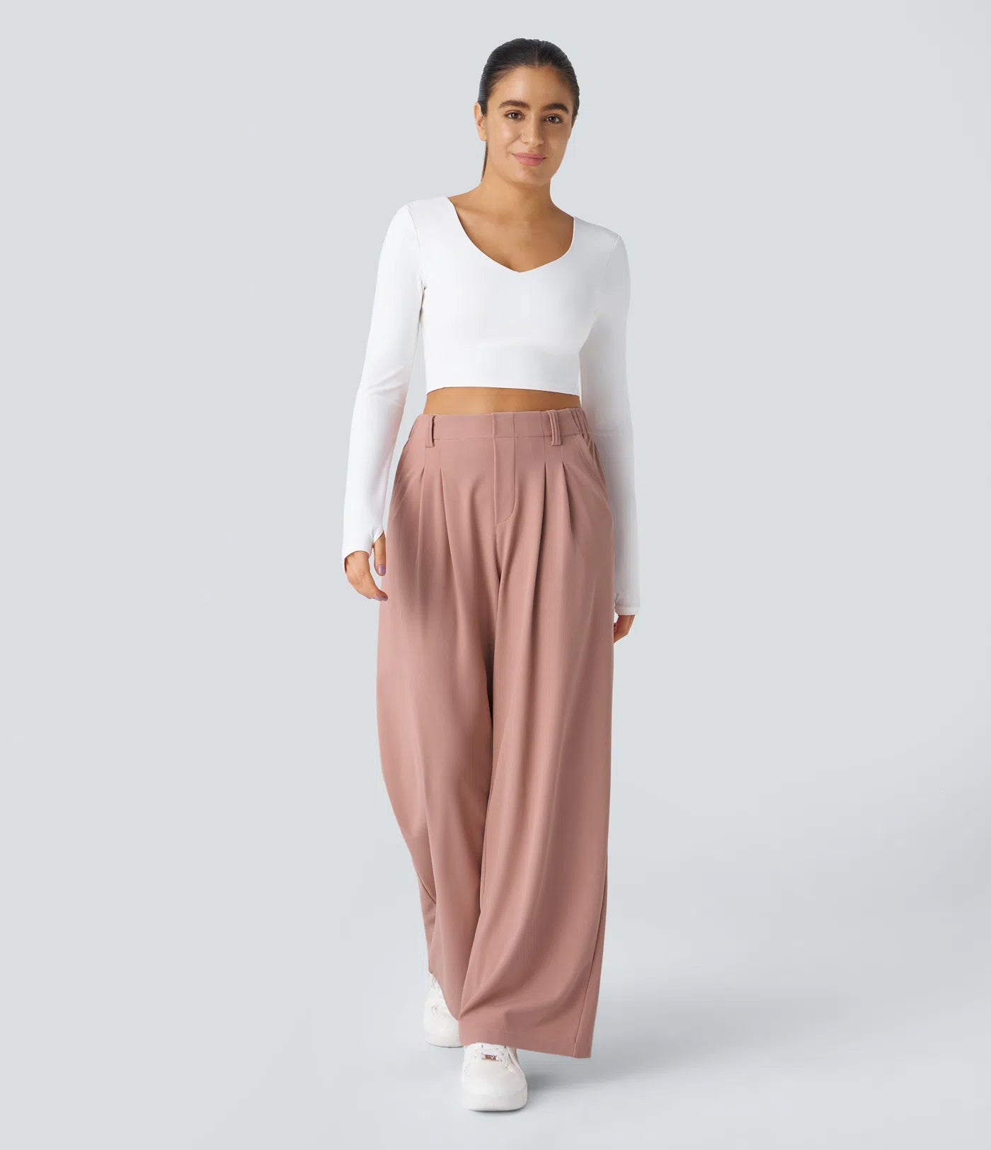 Embossed Wide-Leg Tailored Pants – High-Waist Fit