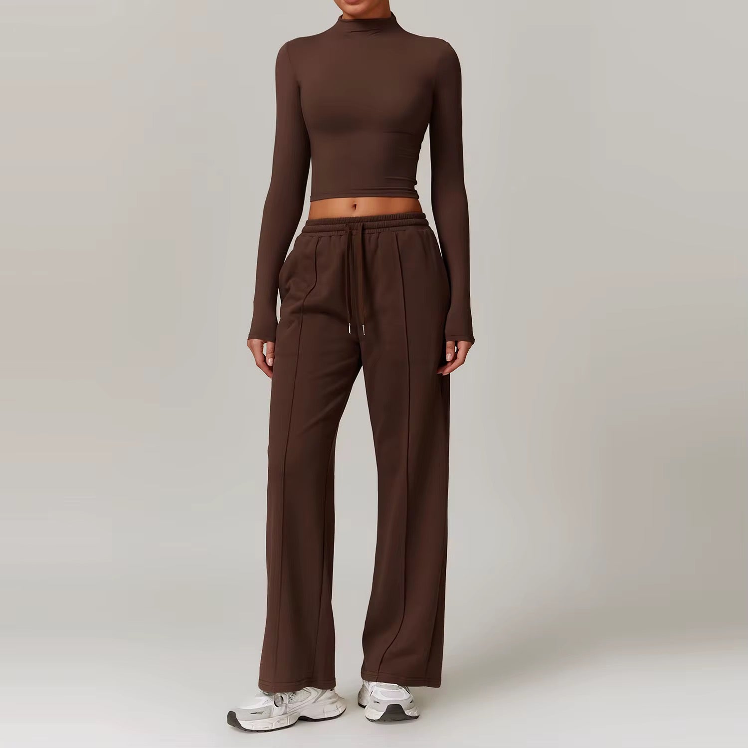 Matching Lounge Set β Long-Sleeve Crop & Wide-Leg Pants