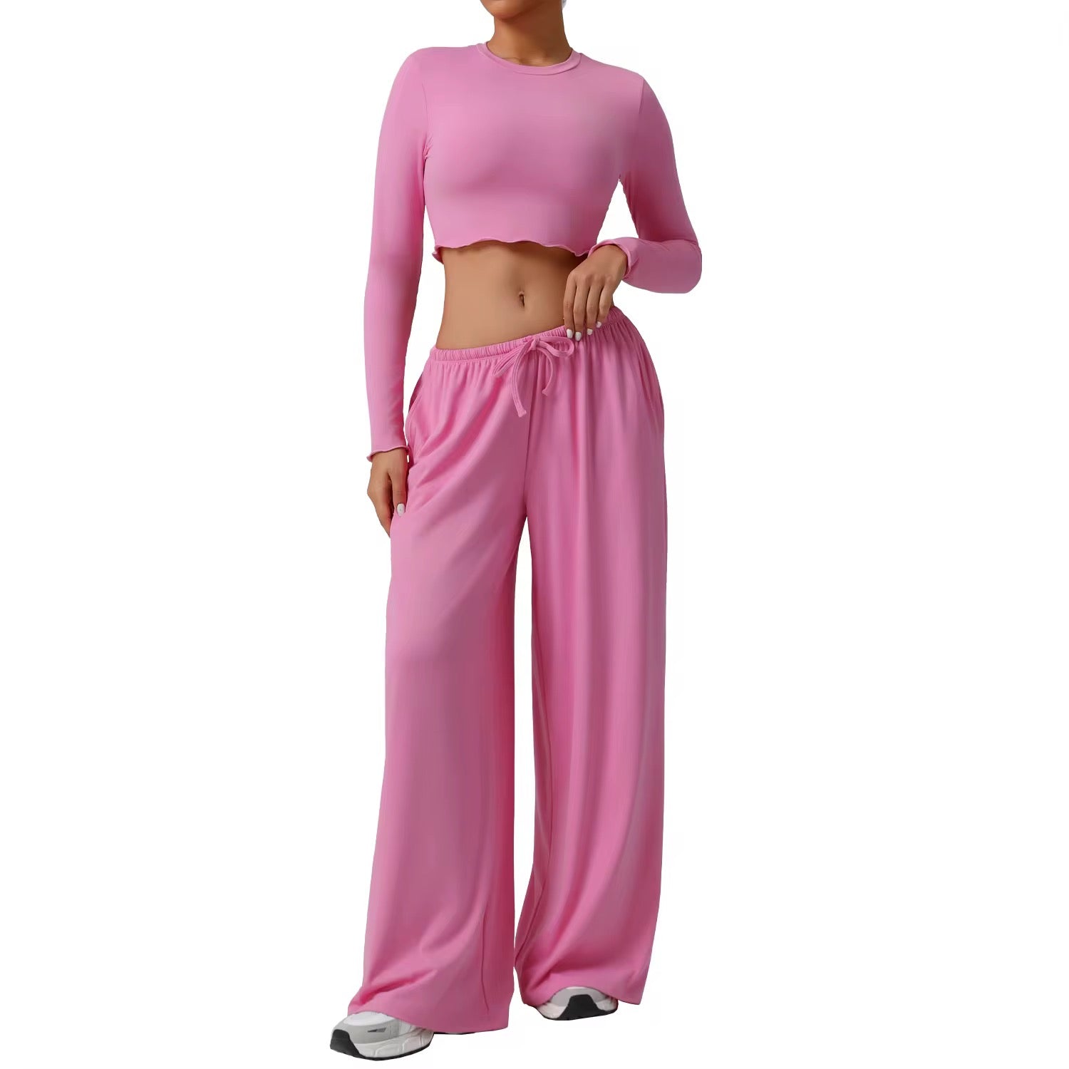 Matching Lounge Set β Long-Sleeve Crop & Wide-Leg Pants