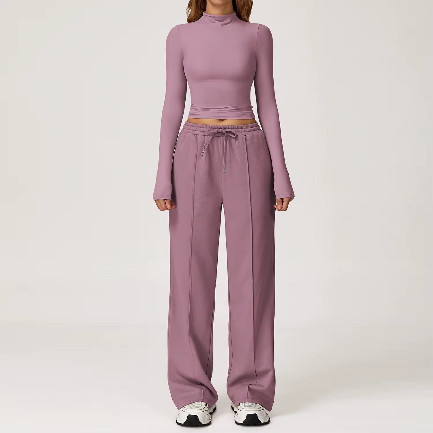 Matching Lounge Set β Long-Sleeve Crop & Wide-Leg Pants