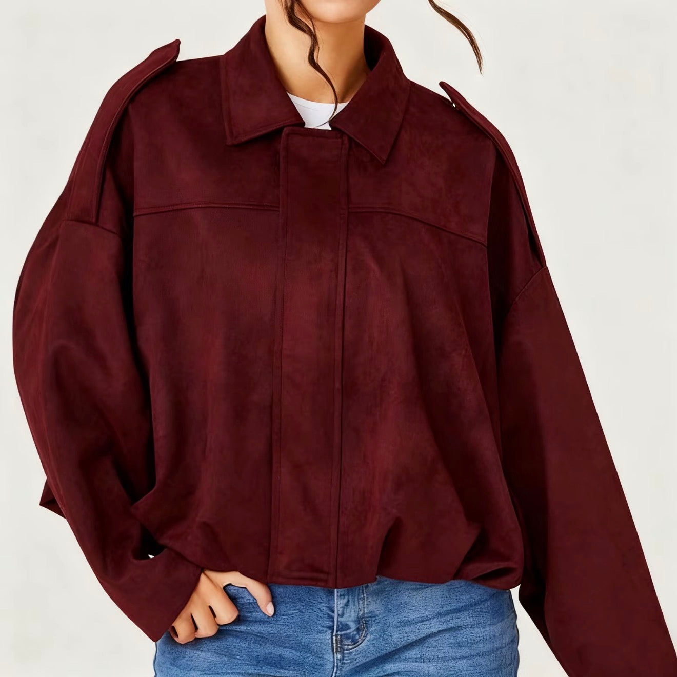 Vintage Oversized Suede Bomber Jacket - Relaxed Zip Fit