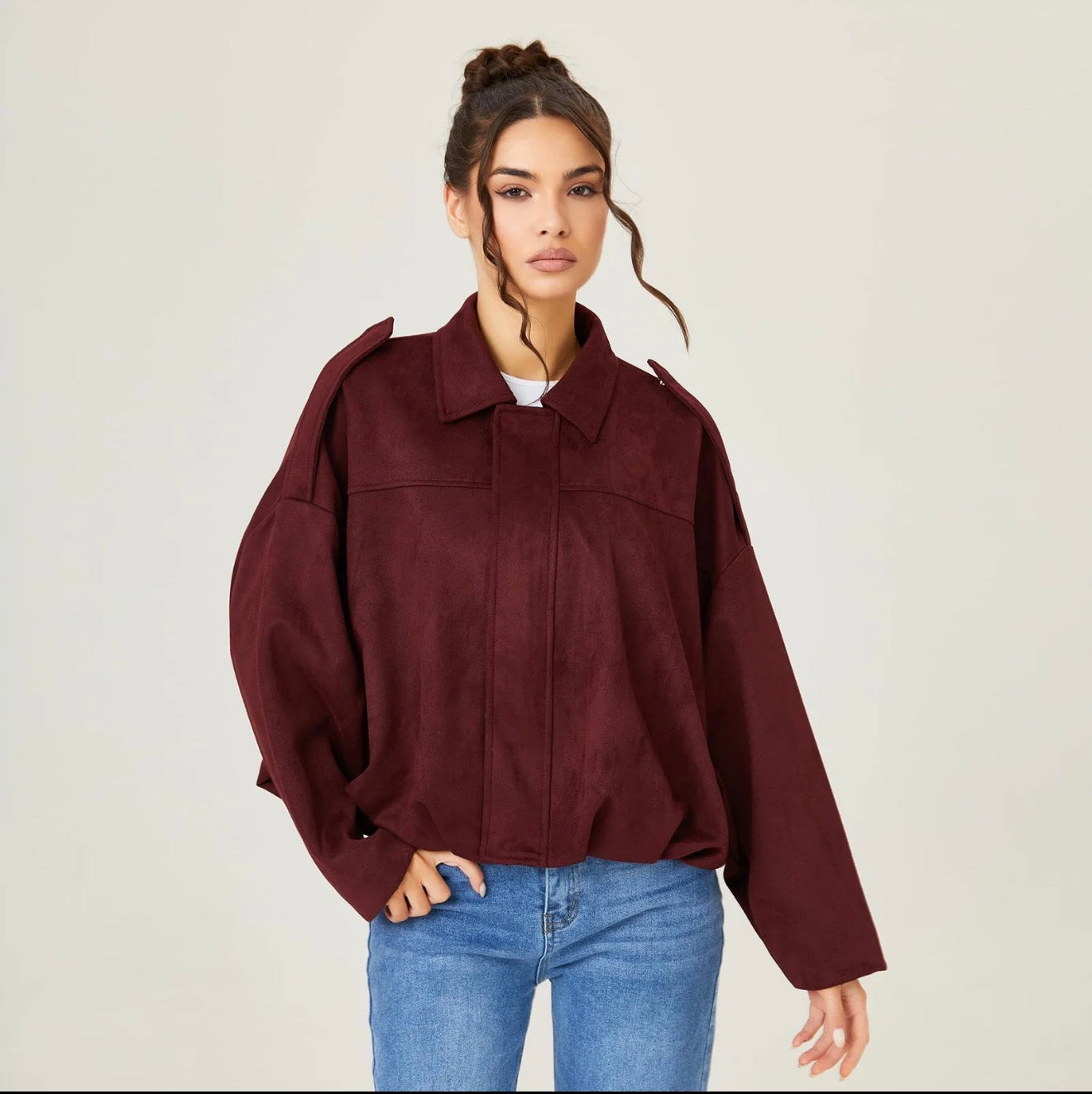 Vintage Oversized Suede Bomber Jacket - Relaxed Zip Fit