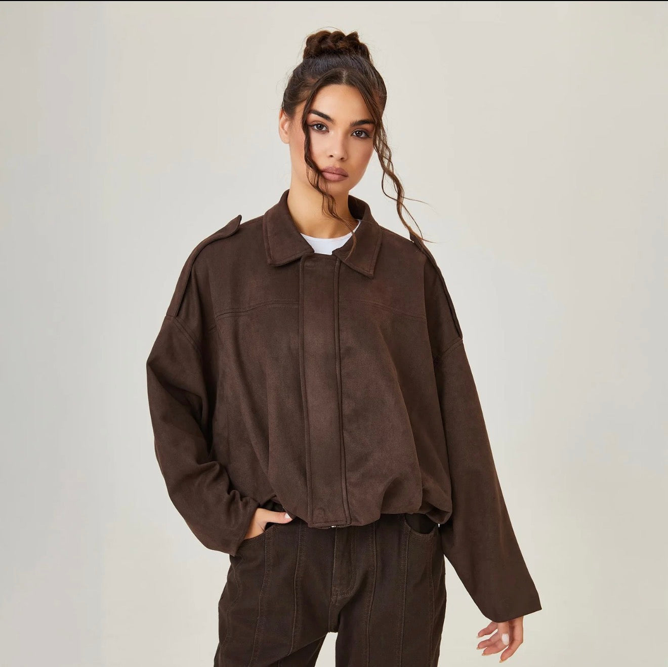 Vintage Oversized Suede Bomber Jacket - Relaxed Zip Fit