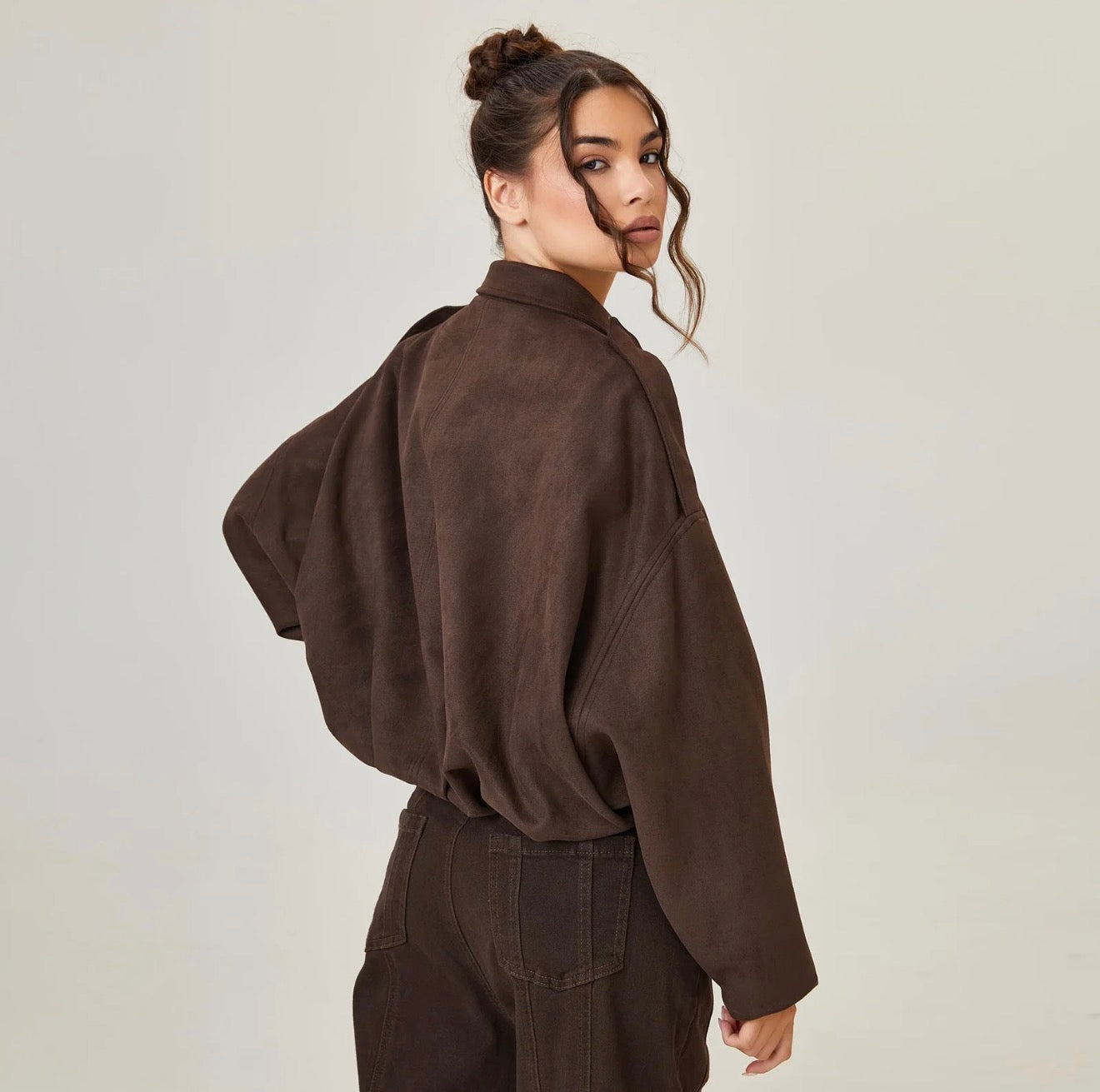 Vintage Oversized Suede Bomber Jacket - Relaxed Zip Fit