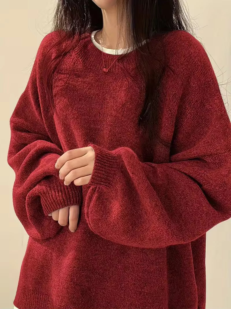 Round Neck Knit Sweater – Long Sleeve Split Hem