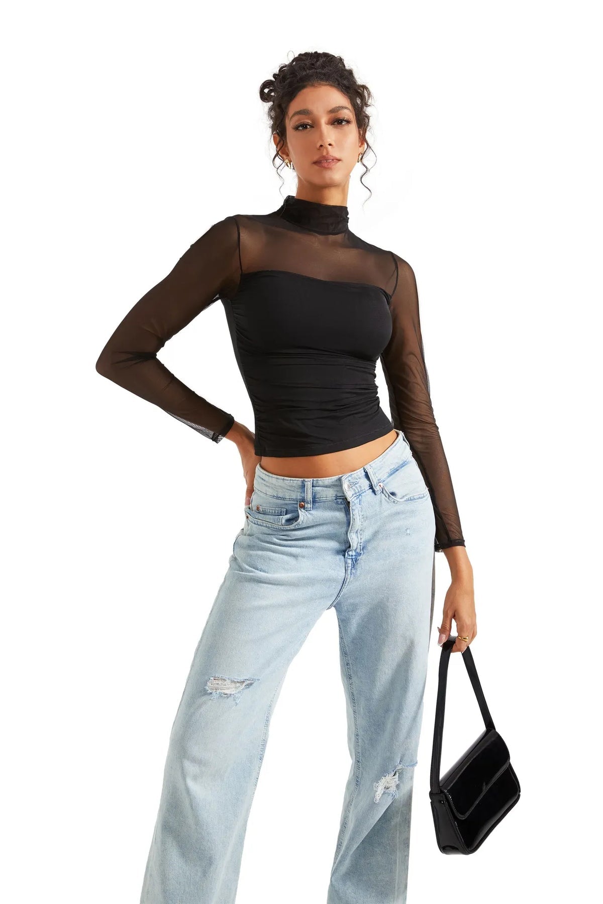 Contour Turtleneck Mesh Bodysuit – Sculpt Fit, Sheer Long Sleeves