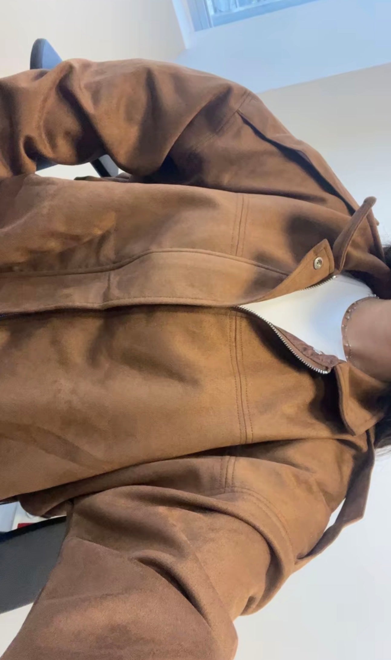 PHOTO Vintage Oversized Suede Bomber Jacket - Relaxed Zip Fit