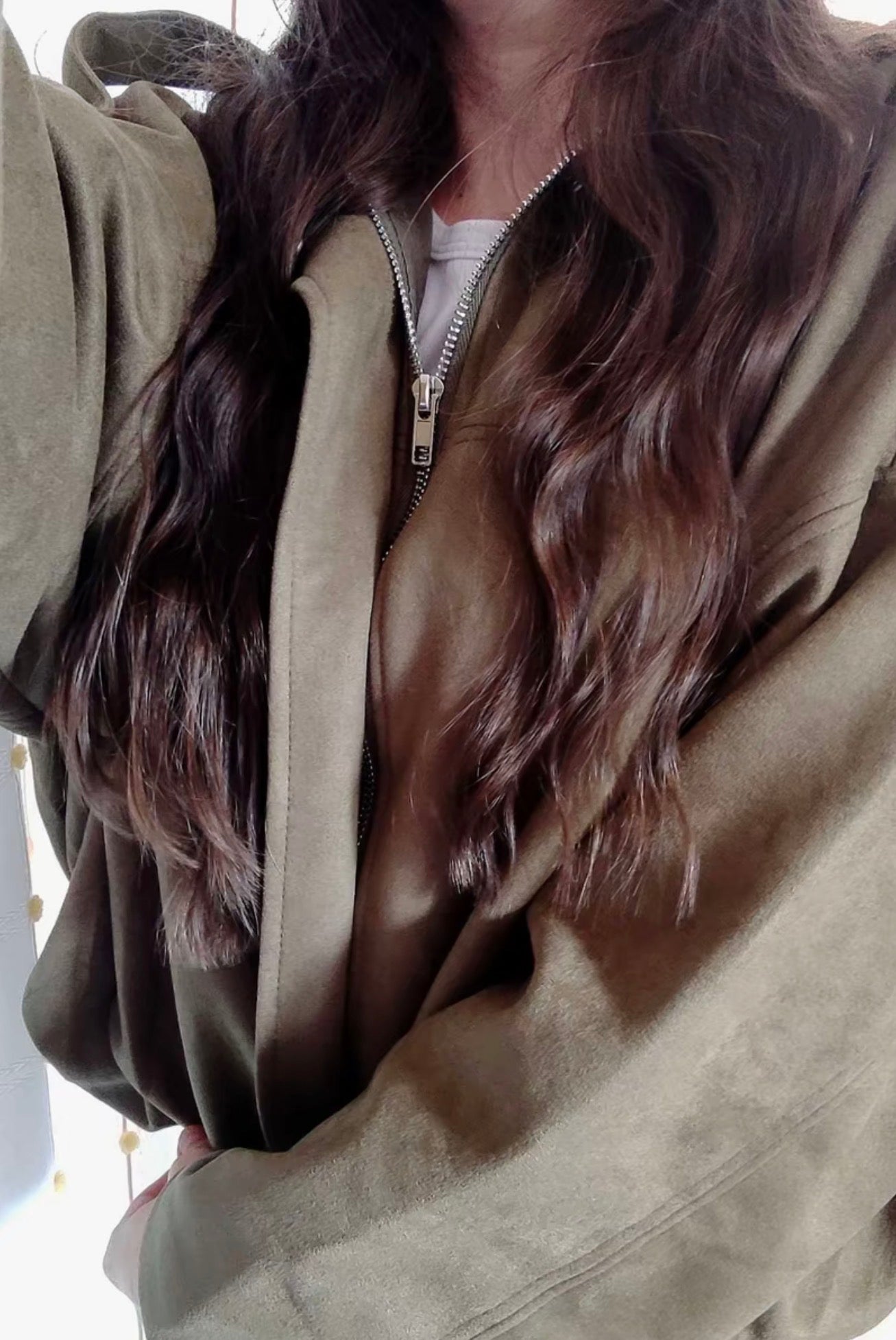 PHOTO Vintage Oversized Suede Bomber Jacket - Relaxed Zip Fit