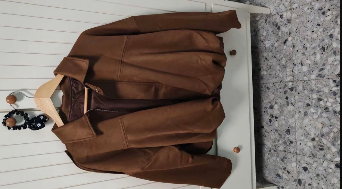 PHOTO Vintage Oversized Suede Bomber Jacket - Relaxed Zip Fit