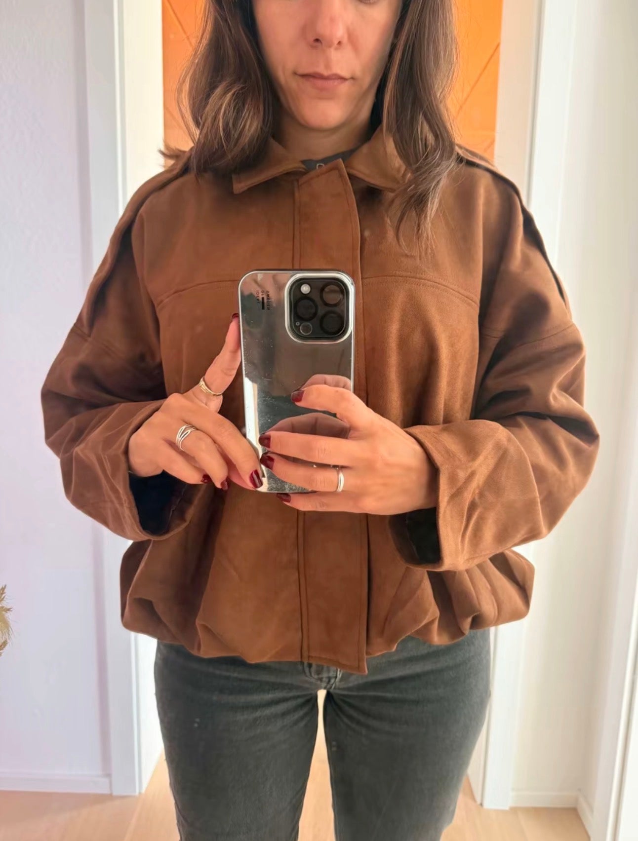 PHOTO Vintage Oversized Suede Bomber Jacket - Relaxed Zip Fit