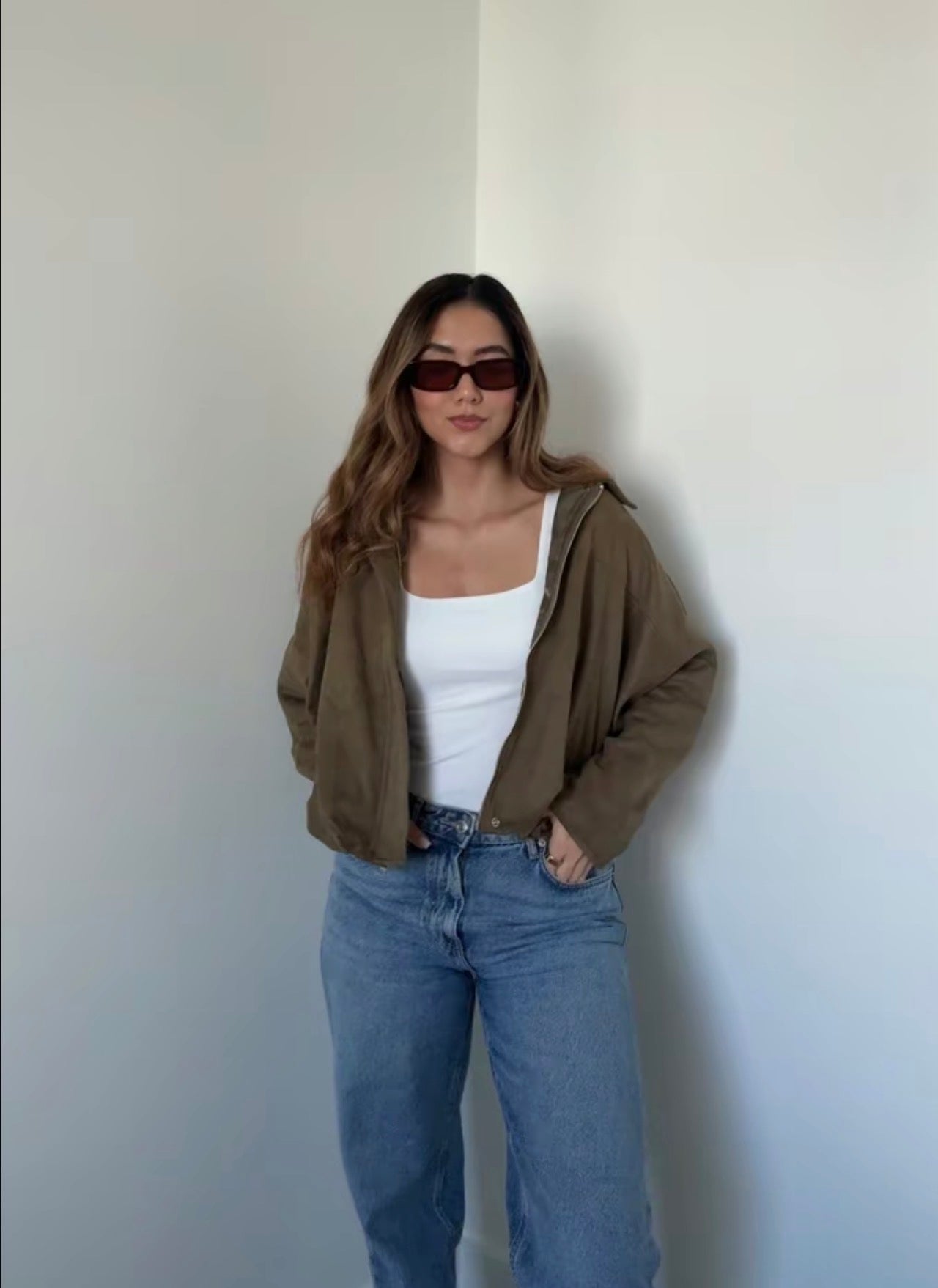 PHOTO Vintage Oversized Suede Bomber Jacket - Relaxed Zip Fit