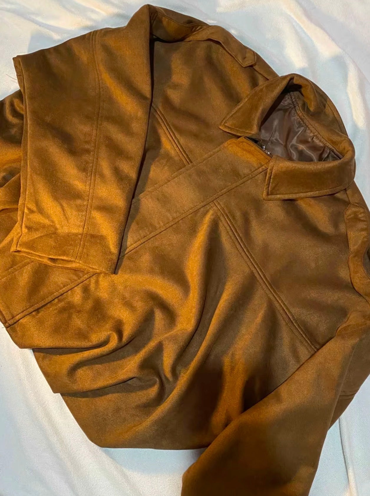 PHOTO Vintage Oversized Suede Bomber Jacket - Relaxed Zip Fit