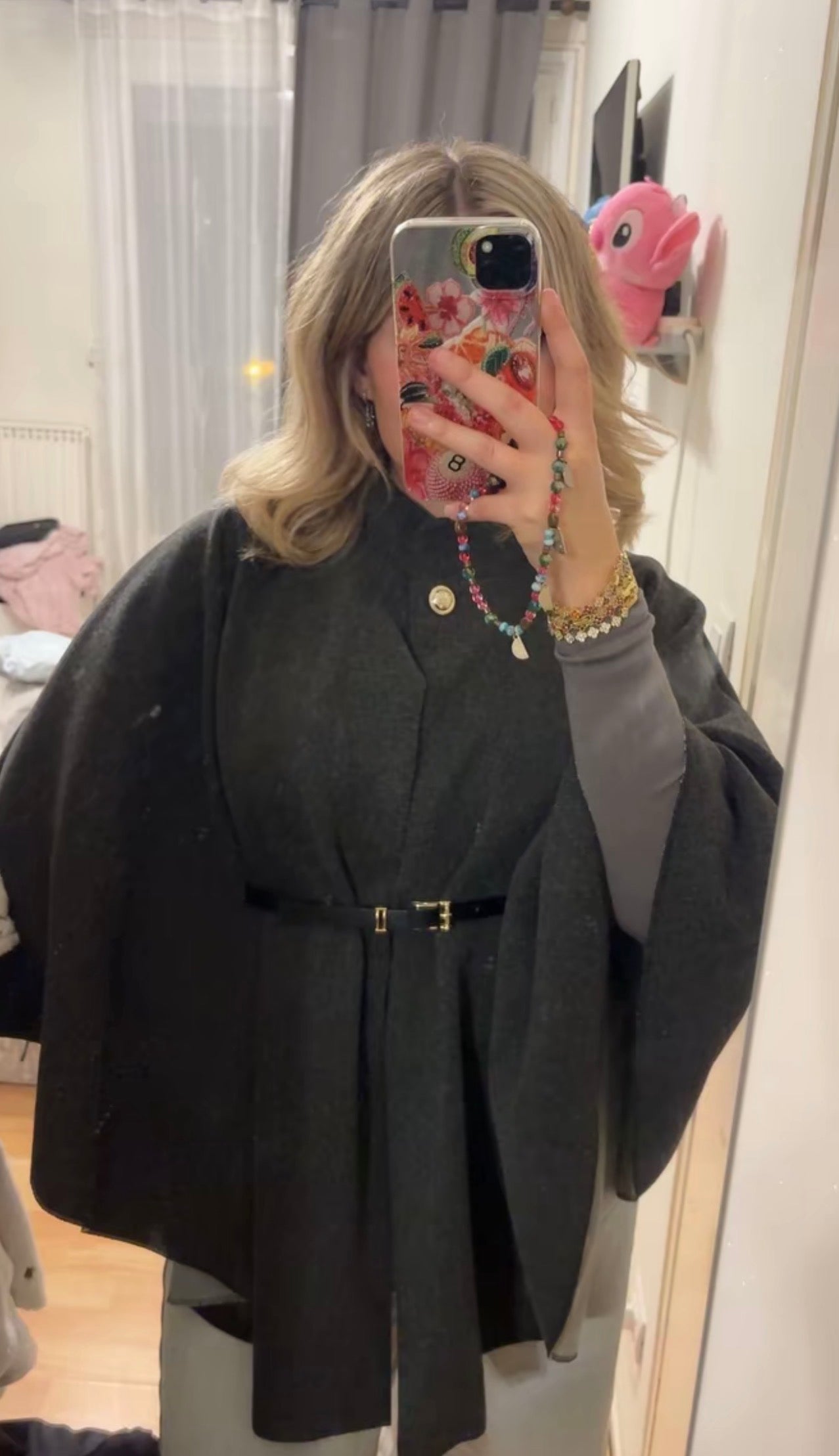 PHOTO Belted High-Neck Cape – One Size Oversized Fit