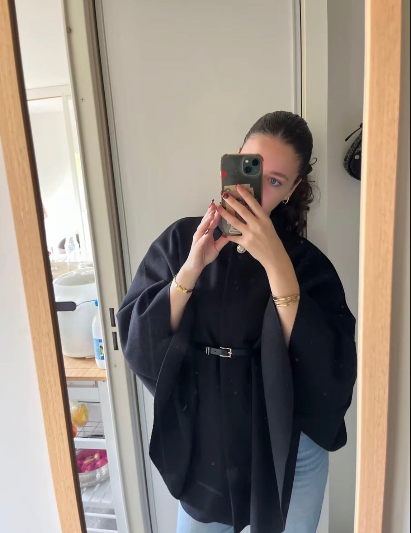 PHOTO Belted High-Neck Cape – One Size Oversized Fit