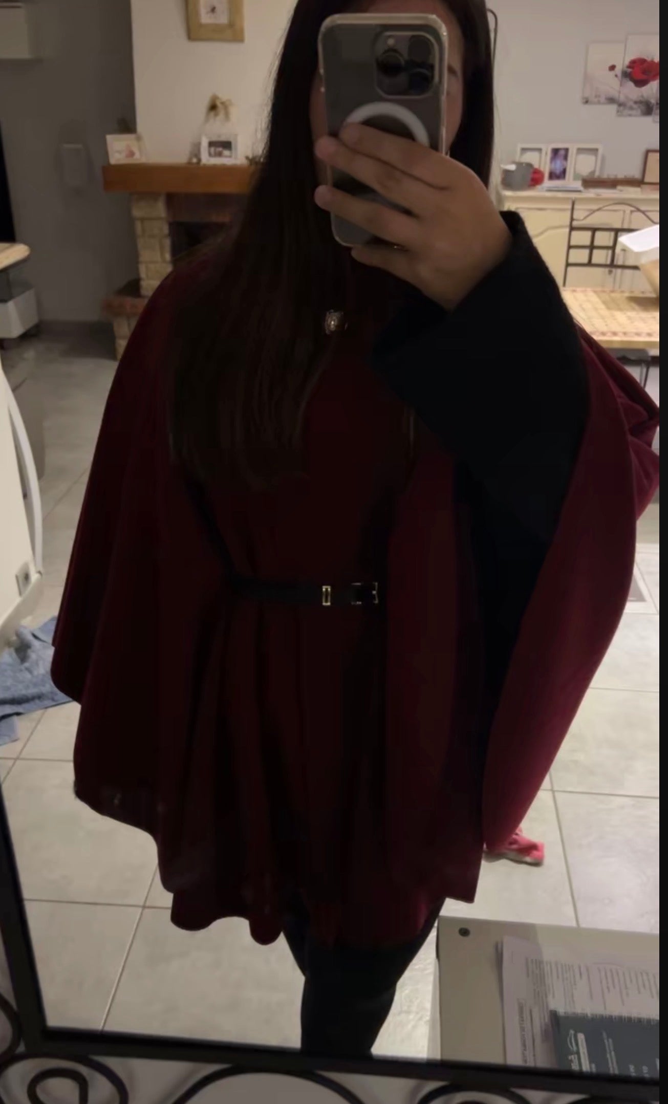 PHOTO Belted High-Neck Cape – One Size Oversized Fit