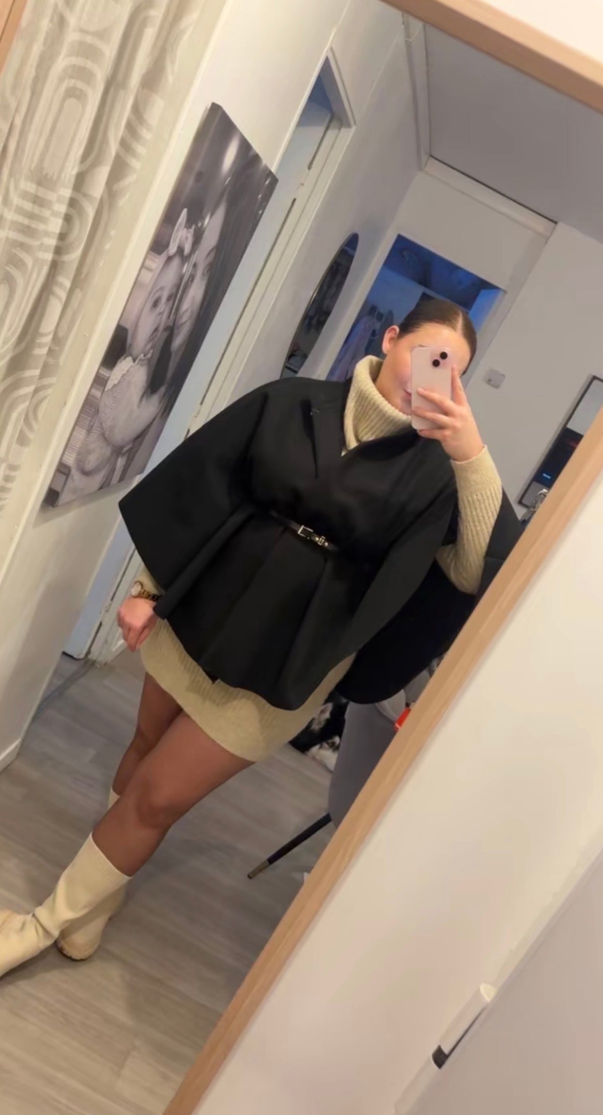 PHOTO Belted High-Neck Cape – One Size Oversized Fit