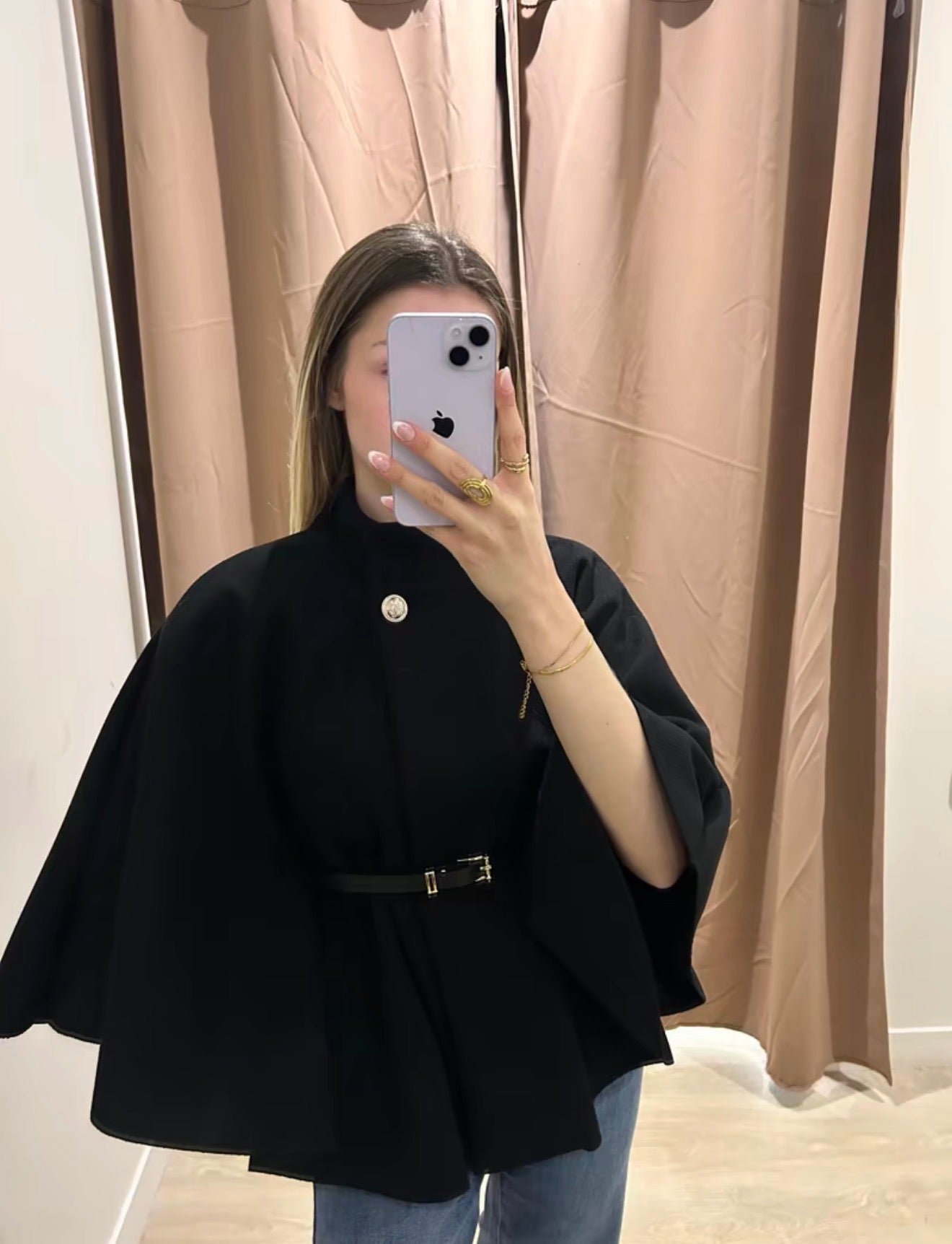 PHOTO Belted High-Neck Cape – One Size Oversized Fit