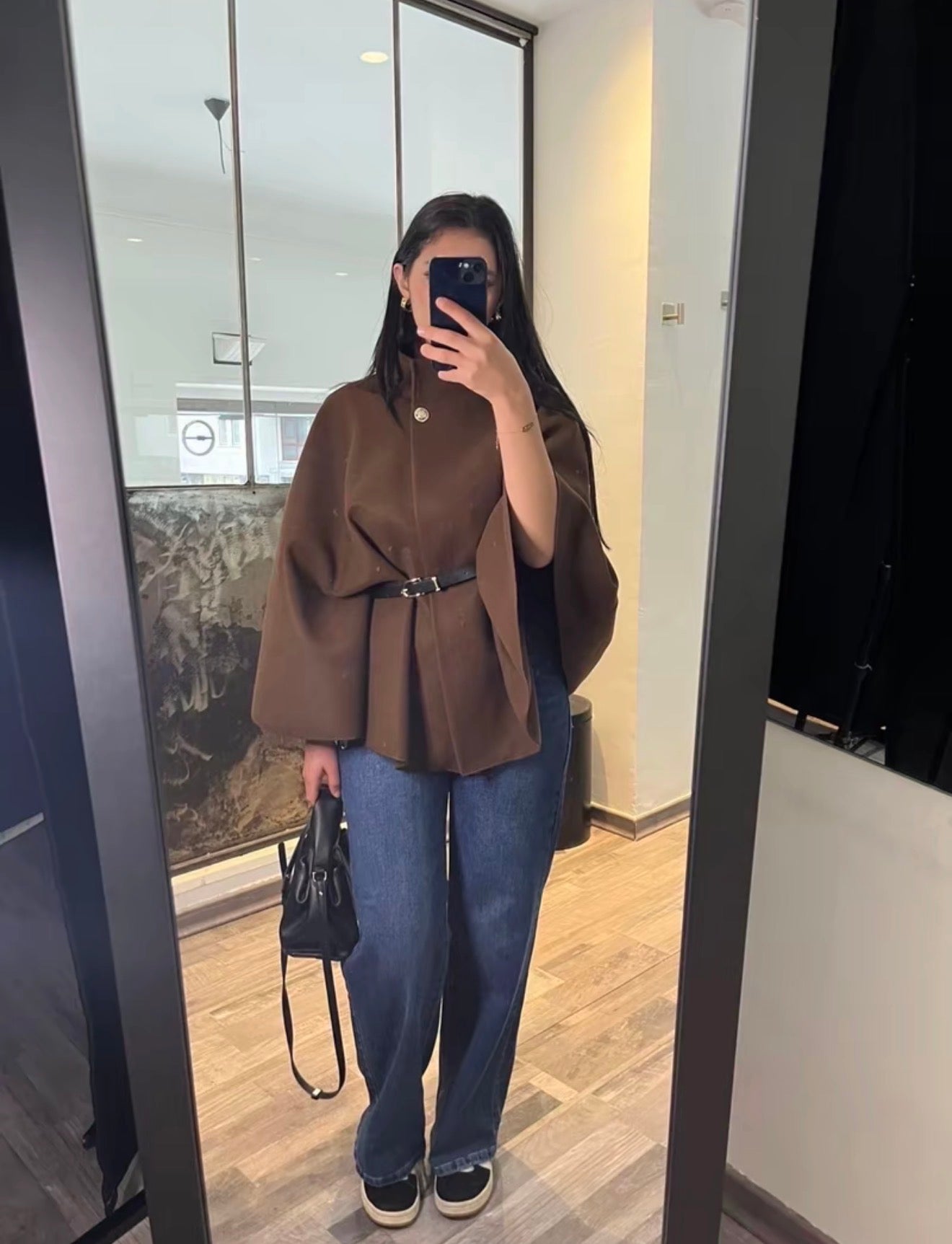 PHOTO Belted High-Neck Cape – One Size Oversized Fit