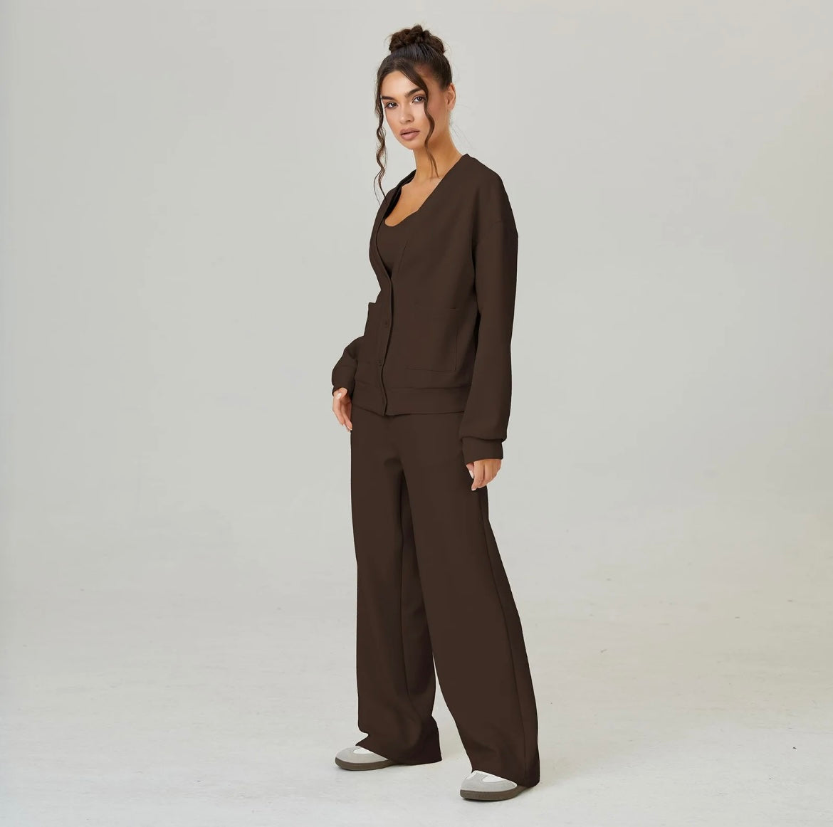 Slouchy V-Neck Cardigan & Drawstring Wide-Leg – Soft Lounge Co-ord