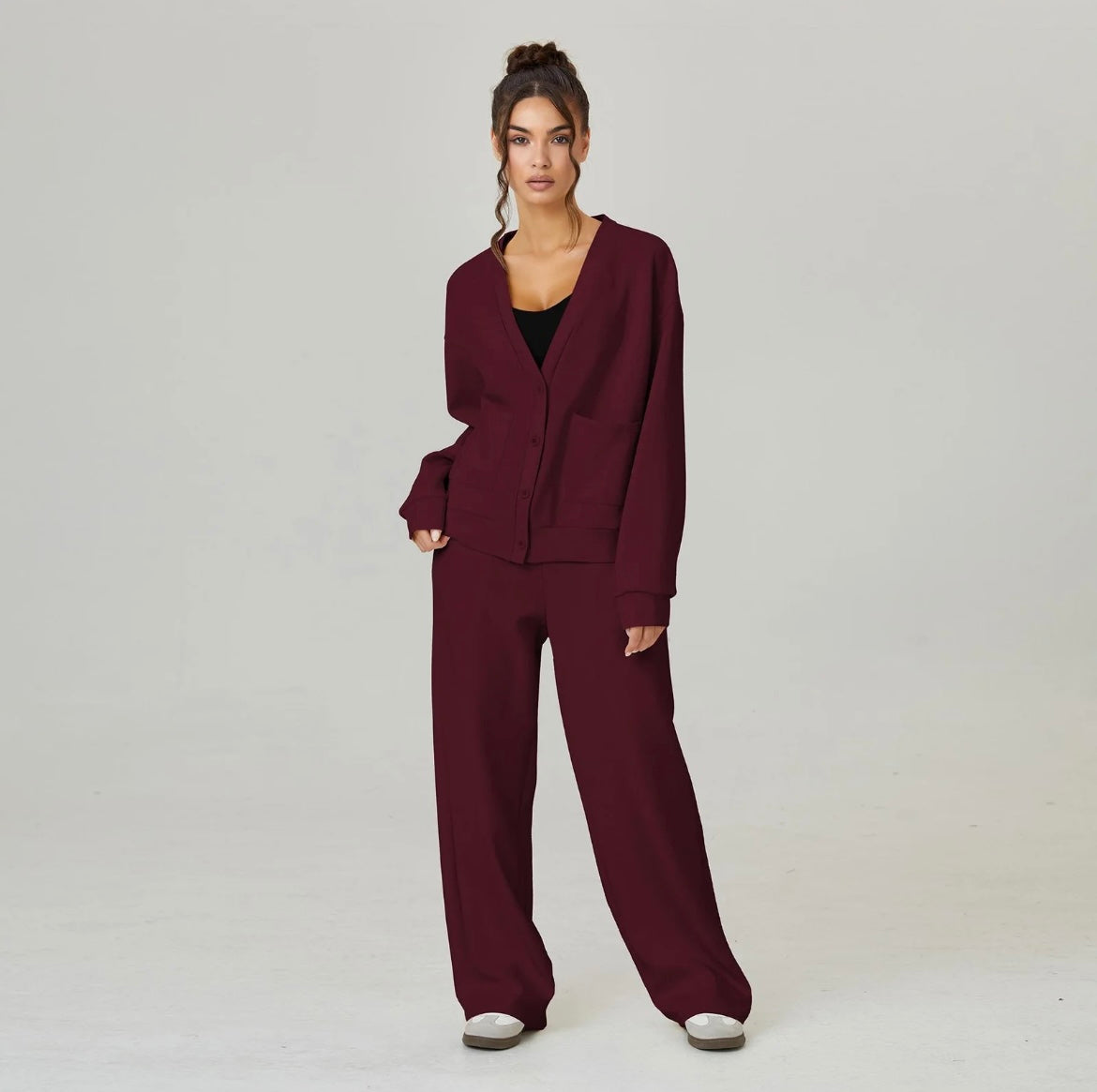 Slouchy V-Neck Cardigan & Drawstring Wide-Leg – Soft Lounge Co-ord