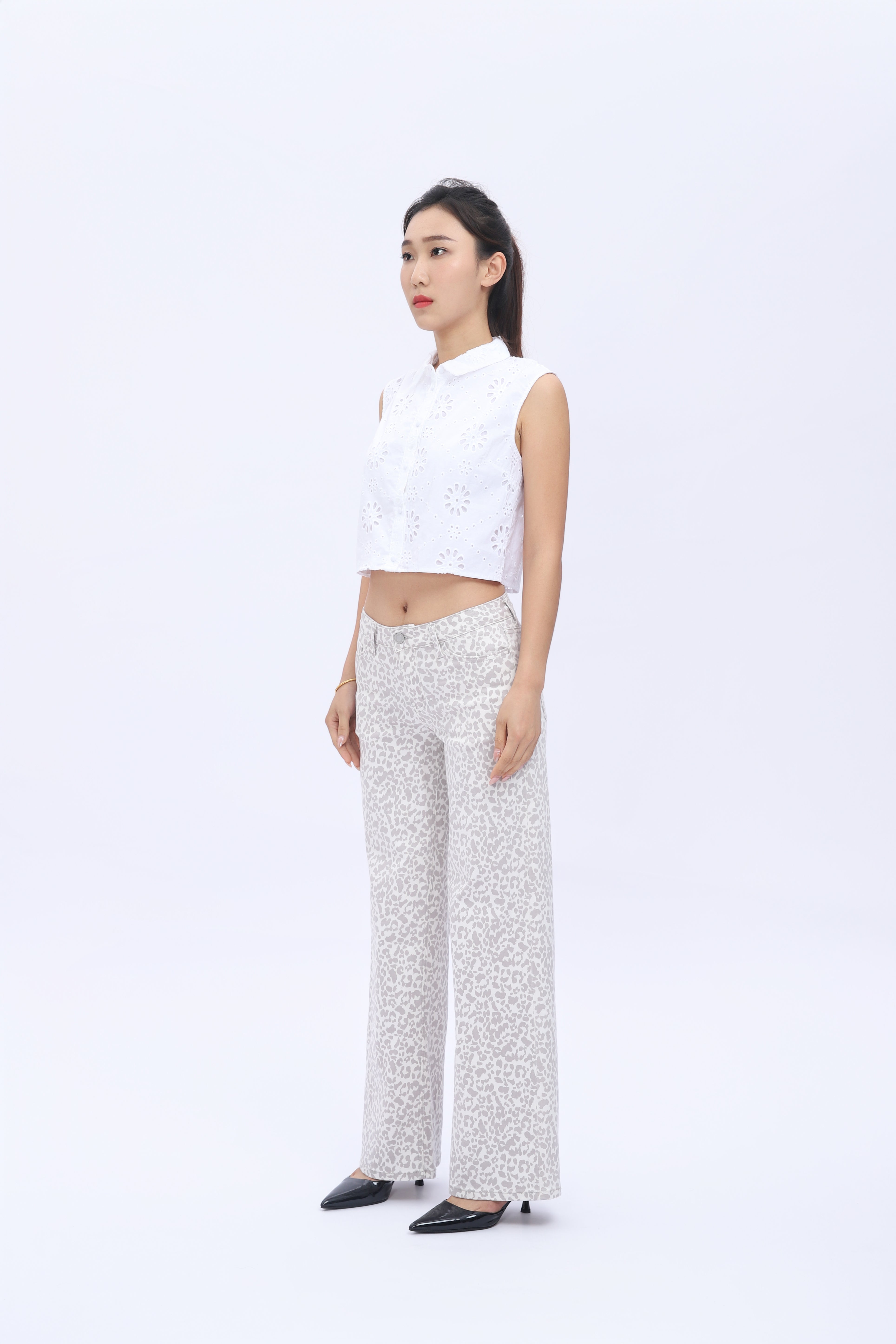 Mid-Low Rise Baggy Wide-Leg Jeans – Stretch Denim