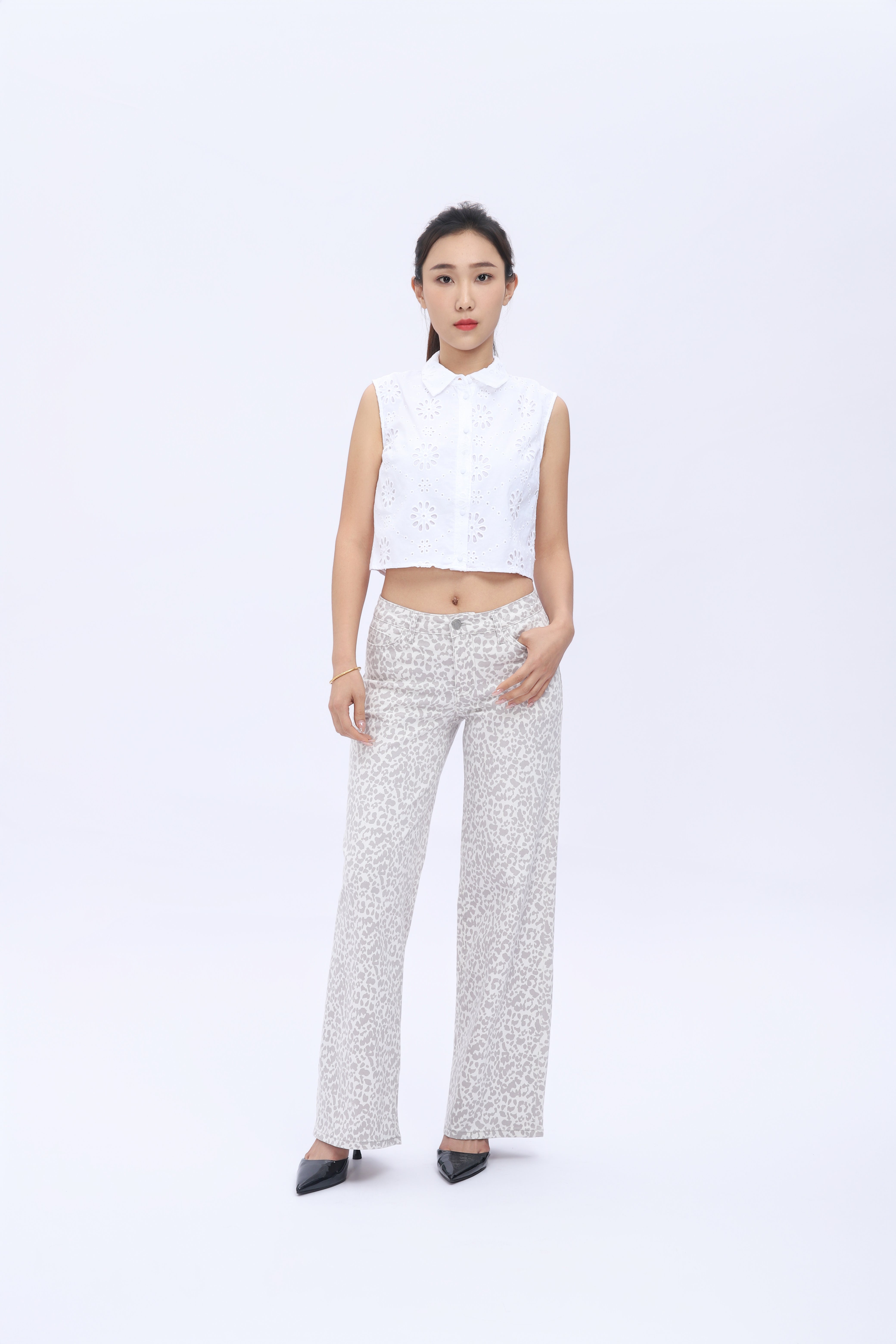 Mid-Low Rise Baggy Wide-Leg Jeans – Stretch Denim