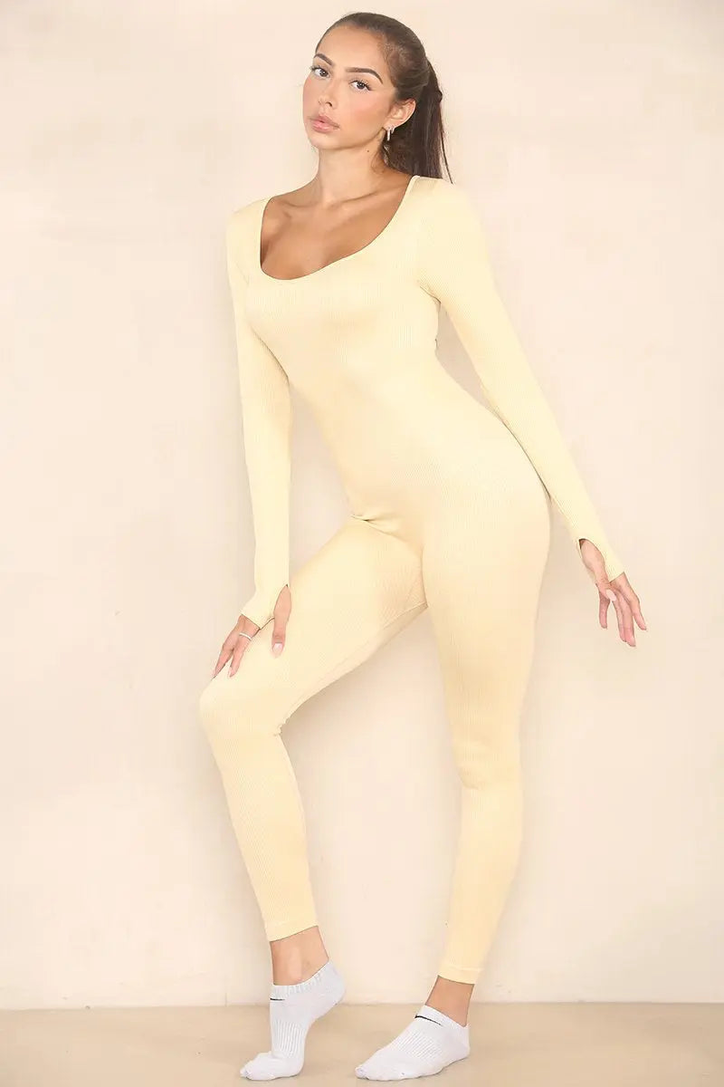 Seamless U-Neck Shaping Jumpsuit – Long Sleeve