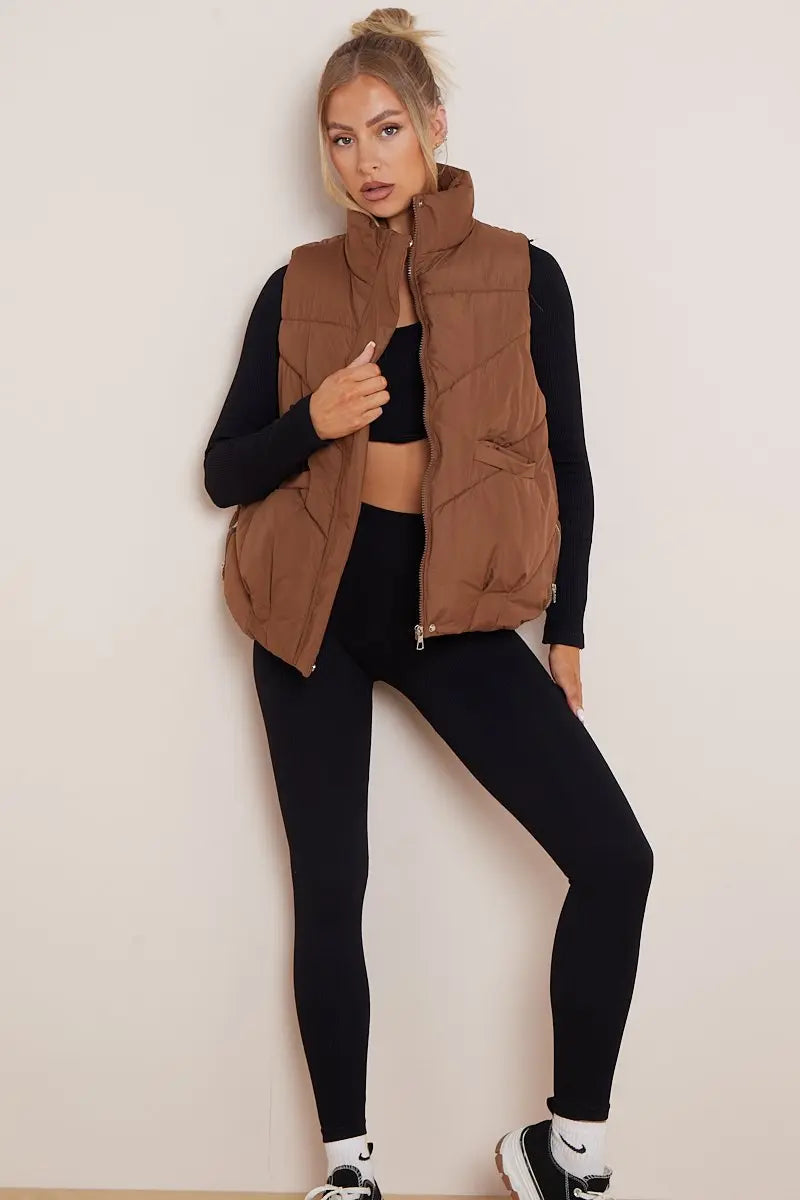 Stand-Collar Zip-Up Gilet – Sleeveless with Hem-Zip Detail