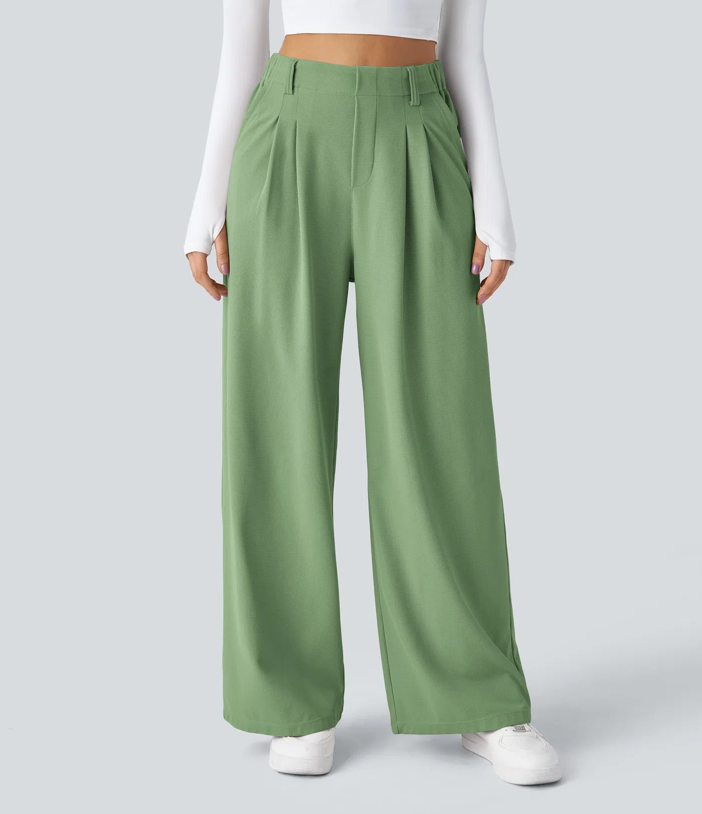 Embossed Wide-Leg Tailored Pants – High-Waist Fit