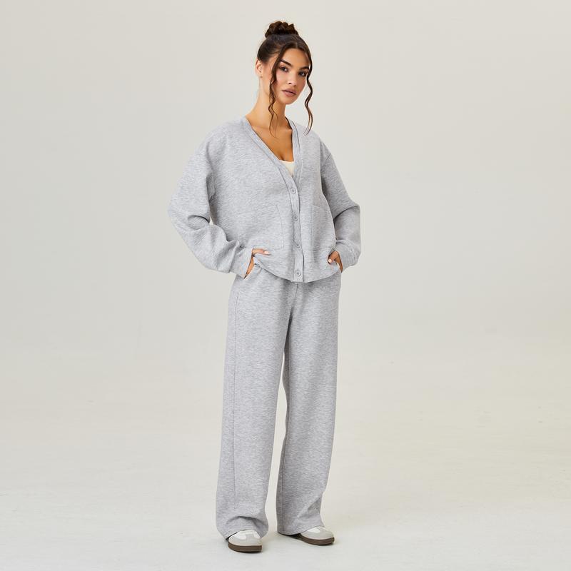 Slouchy V-Neck Cardigan & Drawstring Wide-Leg – Soft Lounge Co-ord