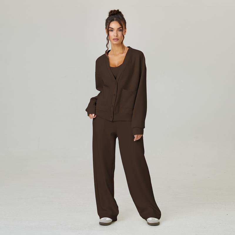 Slouchy V-Neck Cardigan & Drawstring Wide-Leg – Soft Lounge Co-ord