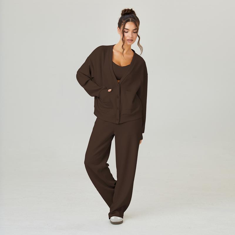 Slouchy V-Neck Cardigan & Drawstring Wide-Leg – Soft Lounge Co-ord