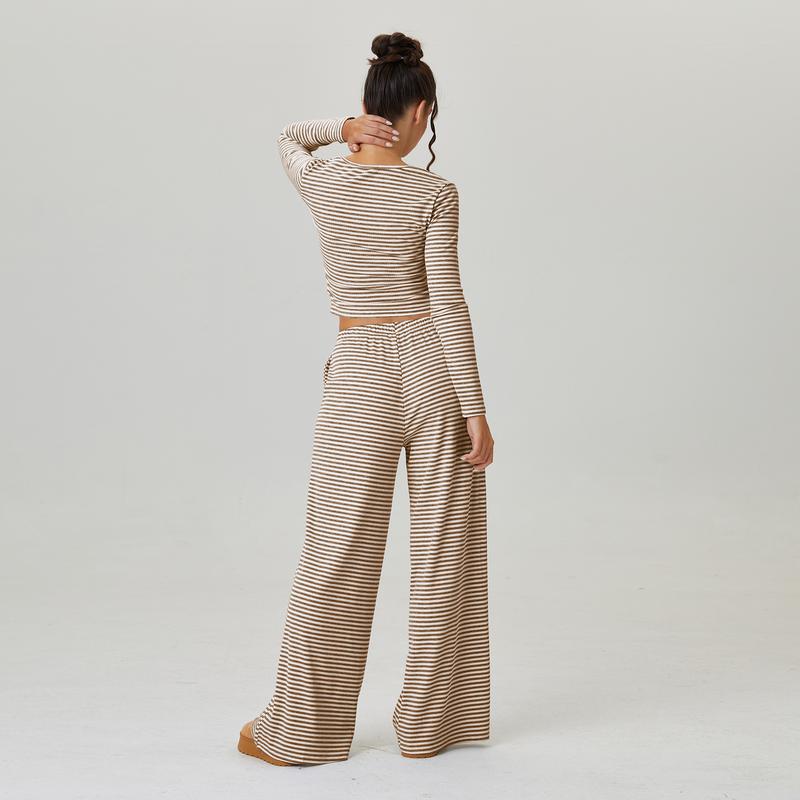 Two-Piece Stripe Set – Square-Neck Crop & Drawstring Wide-Leg Pants
