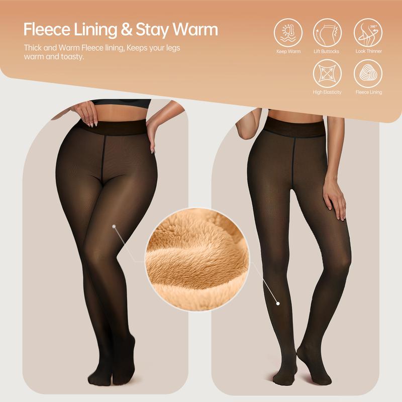 Thermal Sheer-Look Fleece Leggings – High-Waist, Footed Opaque Tights