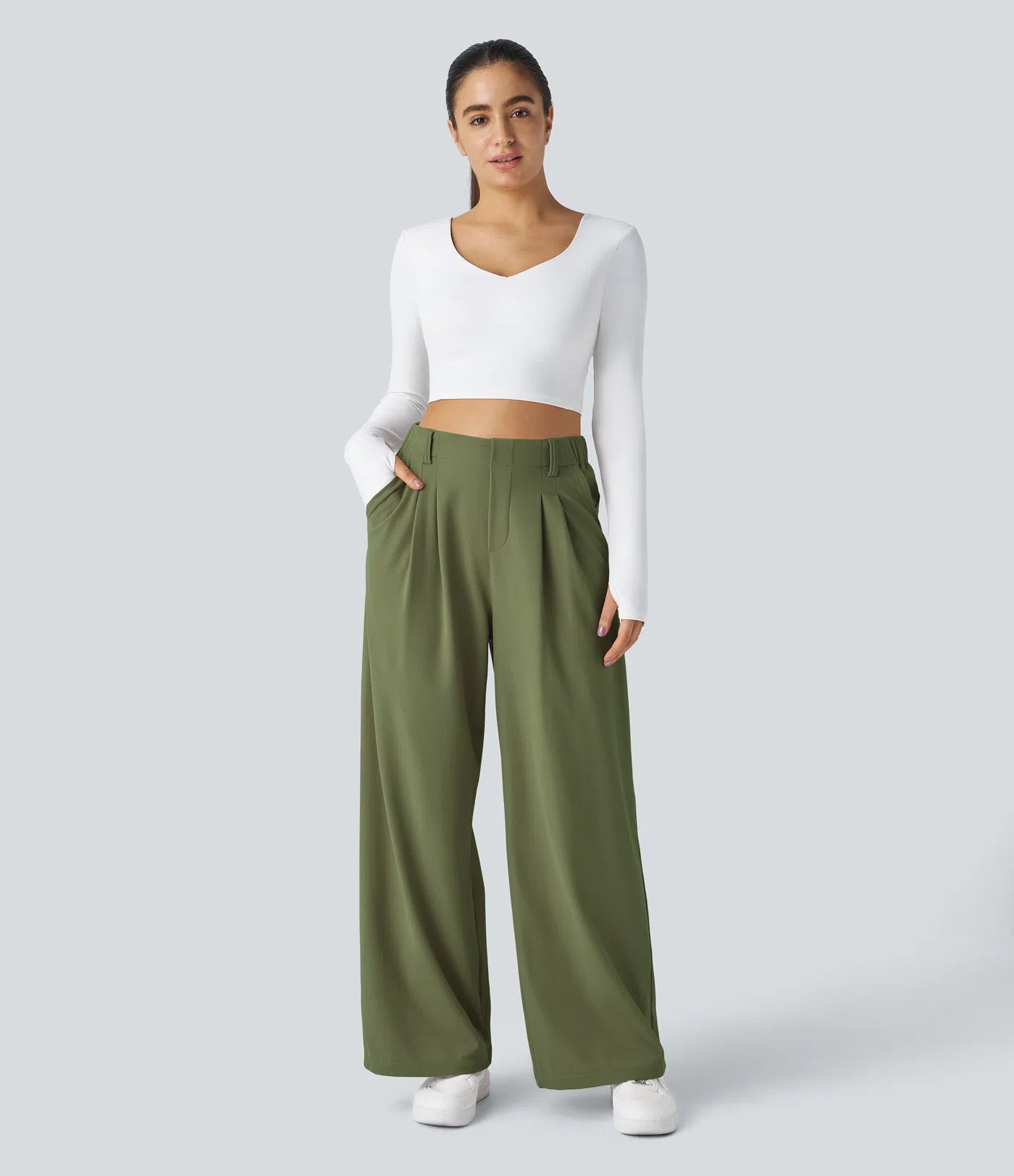 Embossed Wide-Leg Tailored Pants – High-Waist Fit