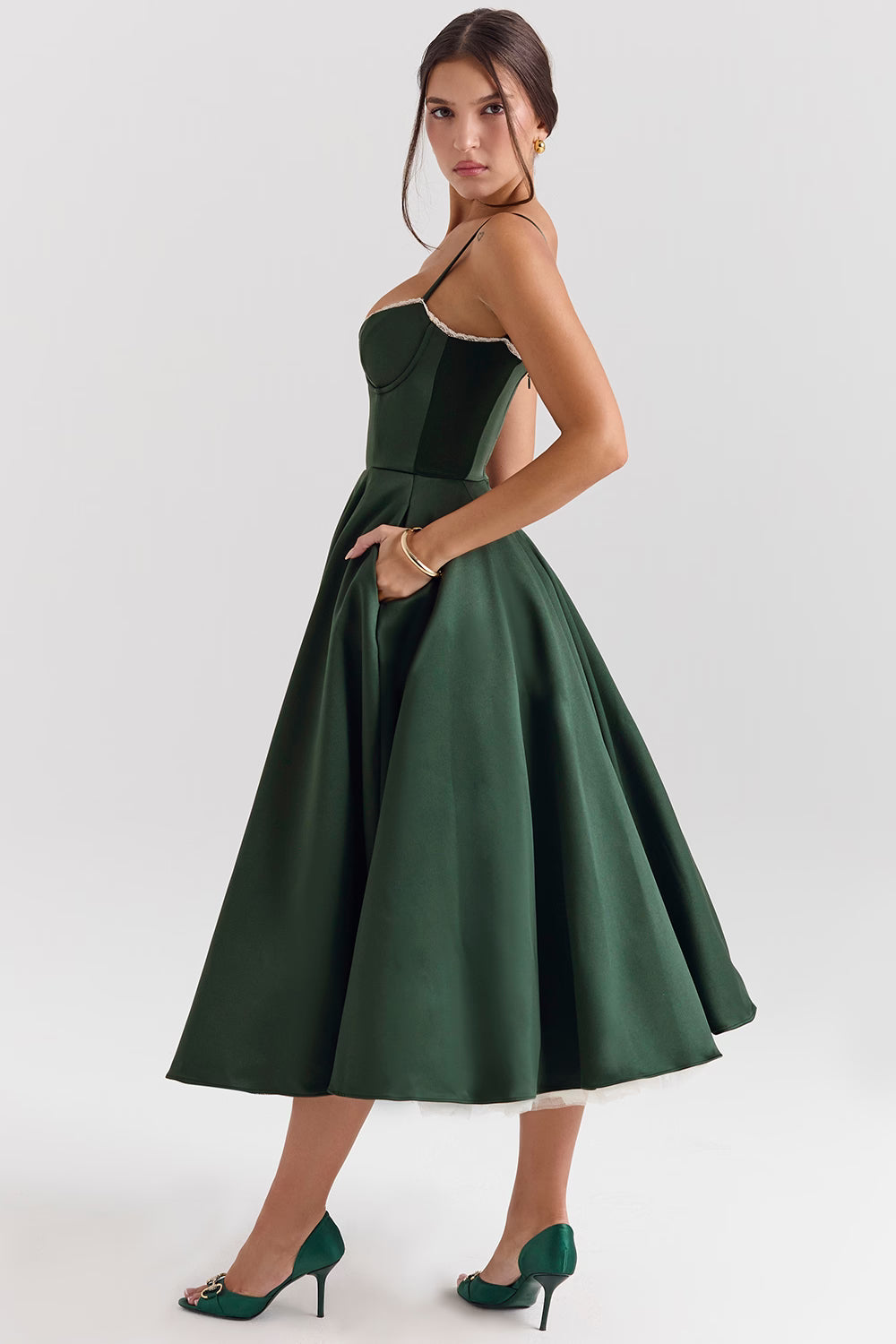 Mademoiselle Midi Dress - Forest Green
