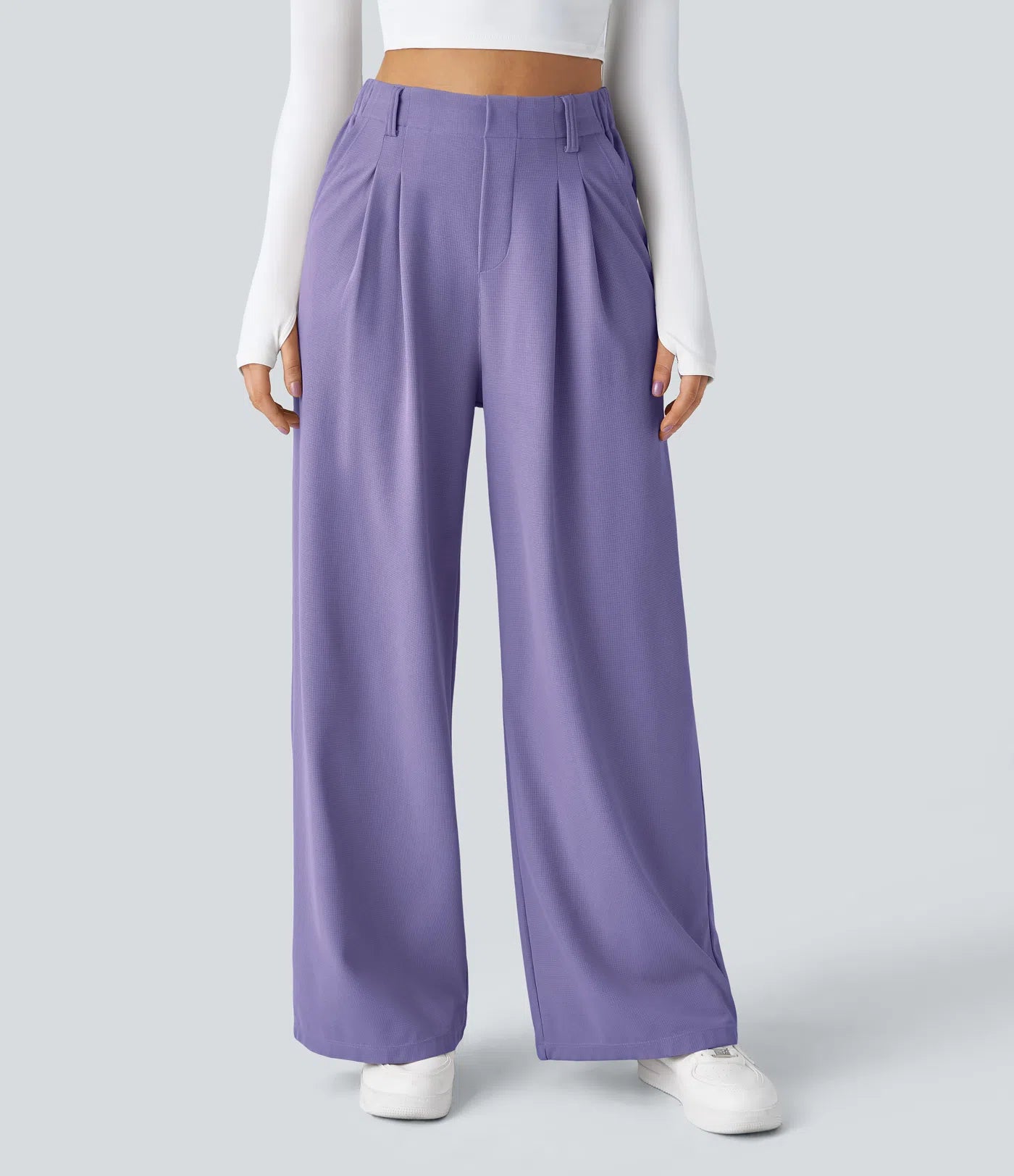 Embossed Wide-Leg Tailored Pants – High-Waist Fit