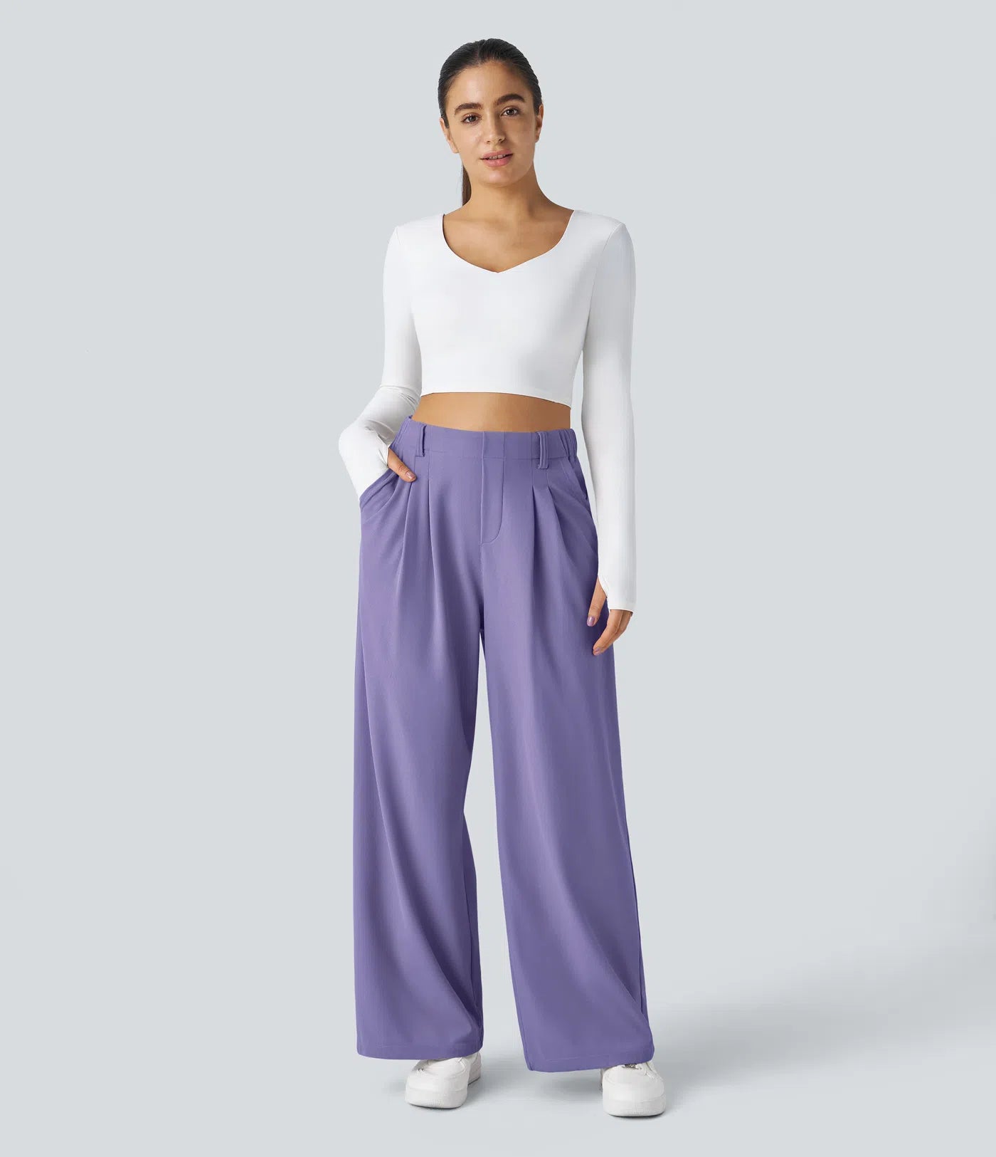 Embossed Wide-Leg Tailored Pants – High-Waist Fit