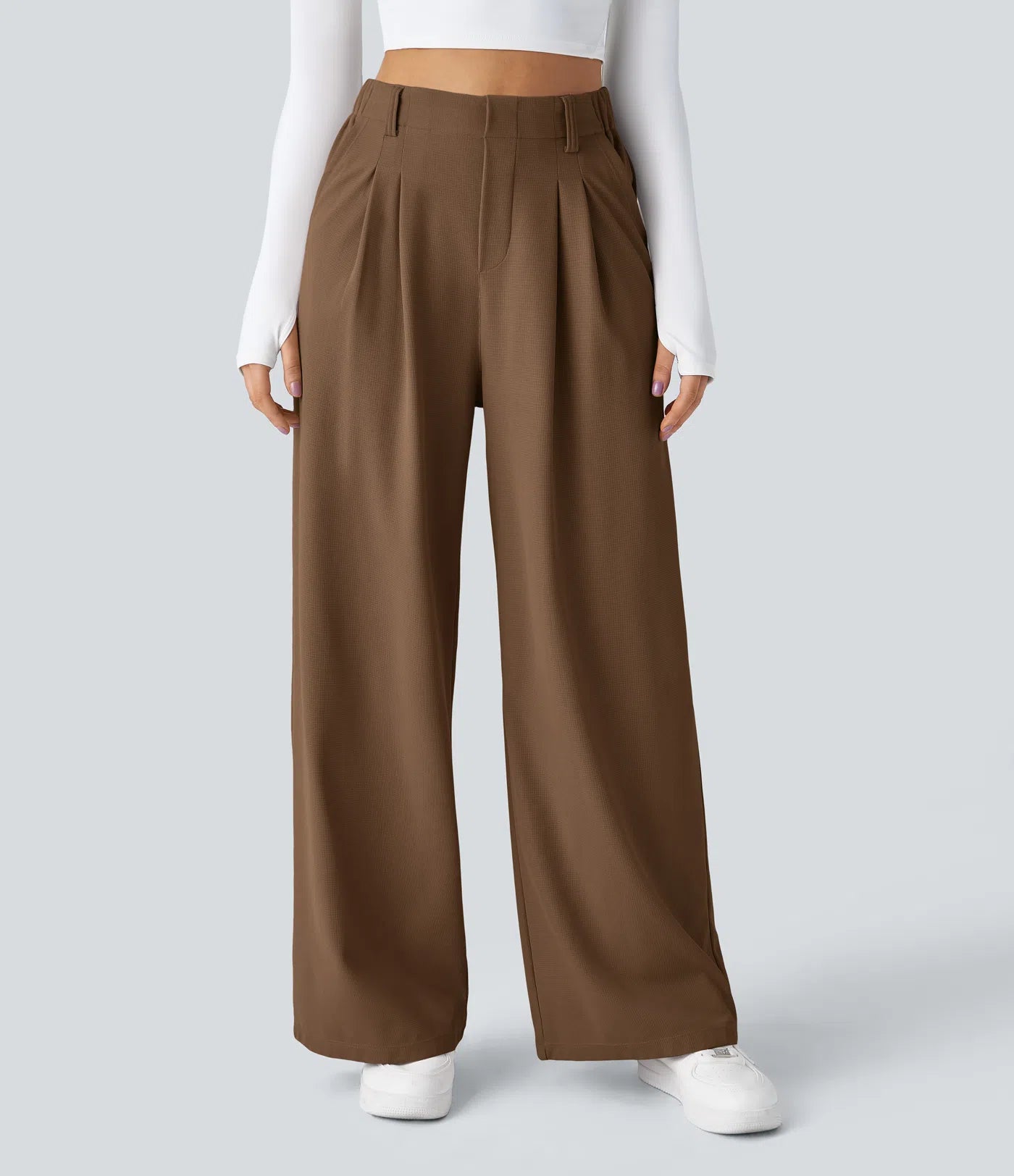 Embossed Wide-Leg Tailored Pants – High-Waist Fit