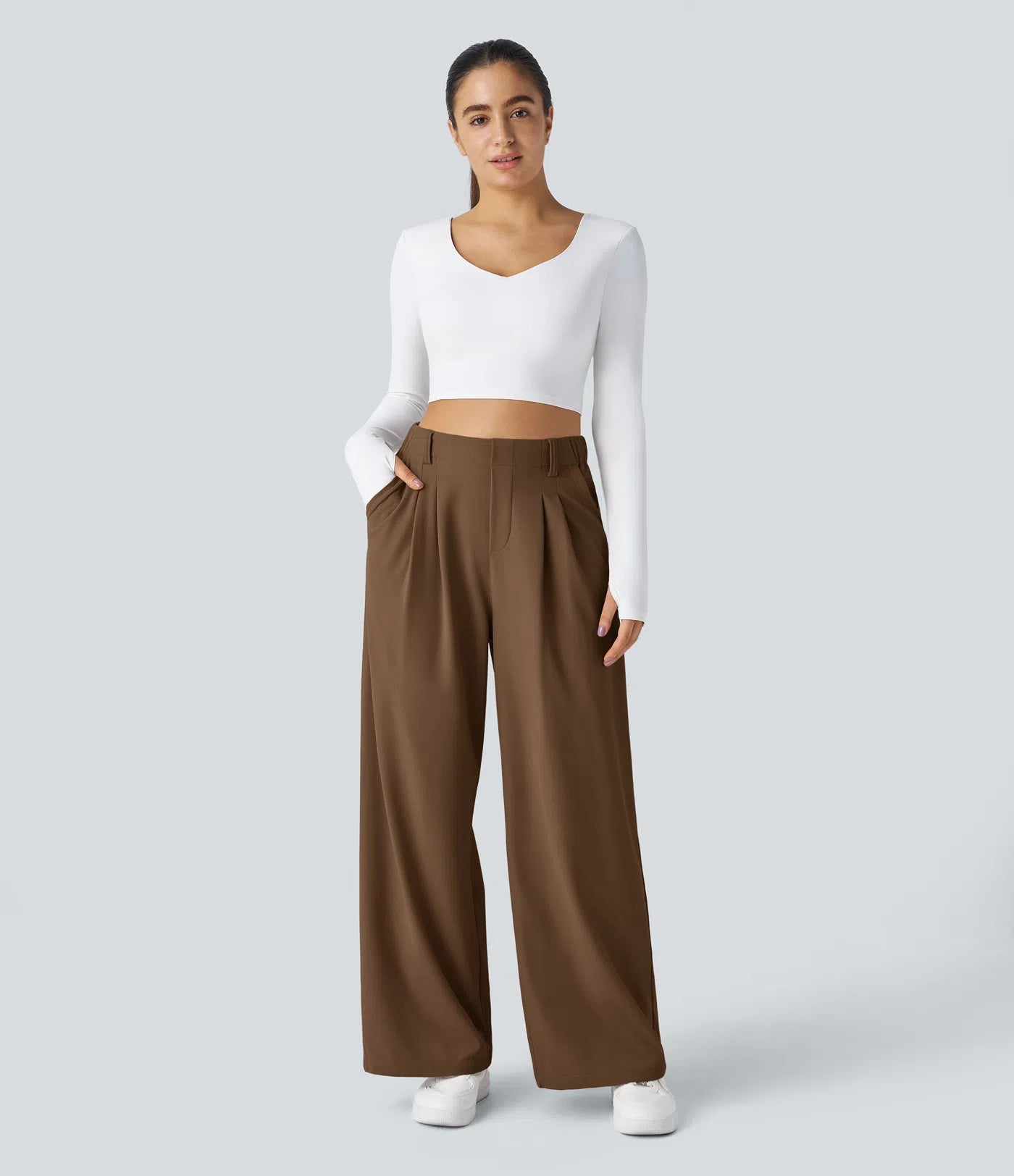 Embossed Wide-Leg Tailored Pants – High-Waist Fit