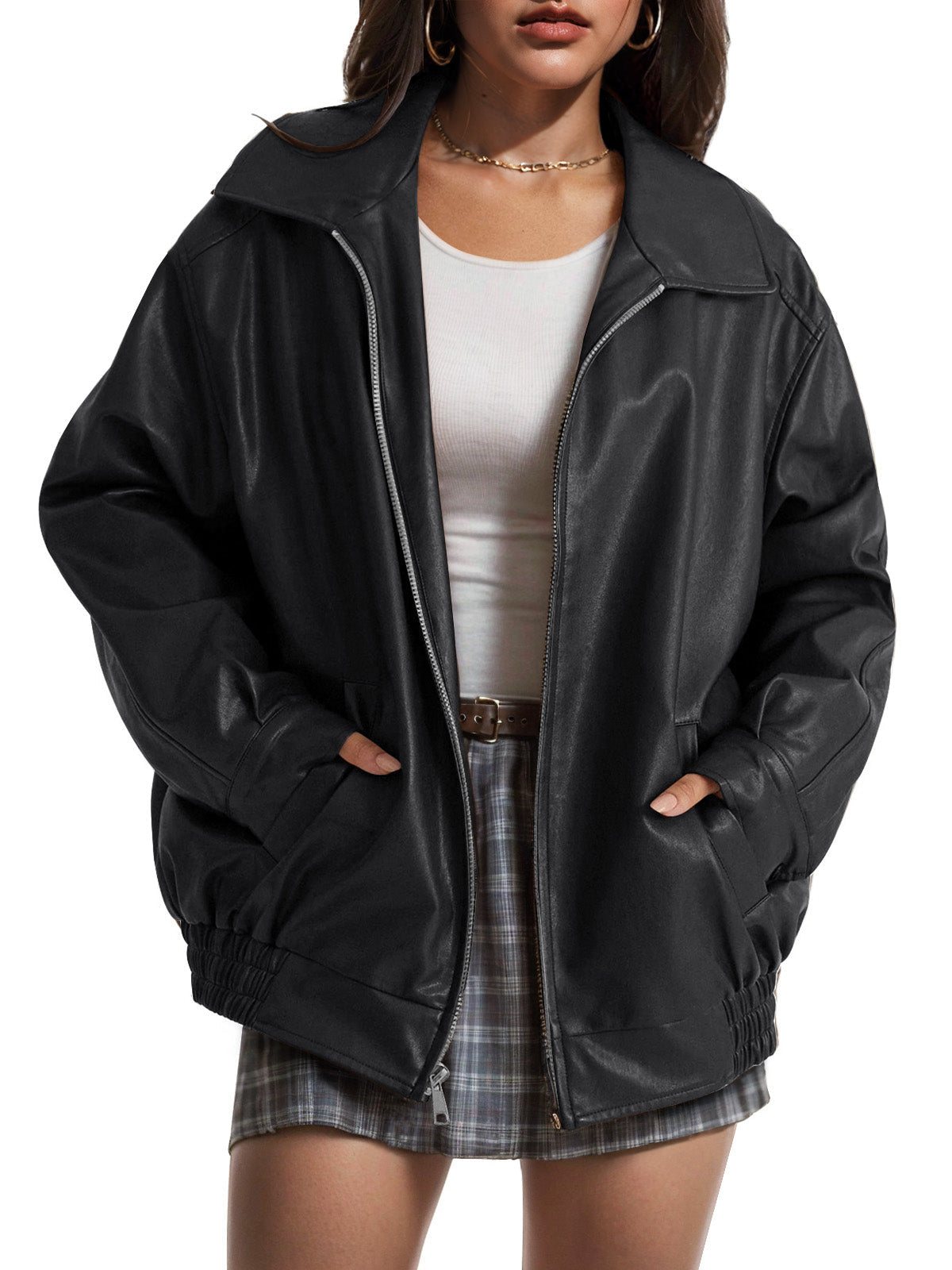 Oversized Relaxed Moto Jacket β Notch Collar & Pockets