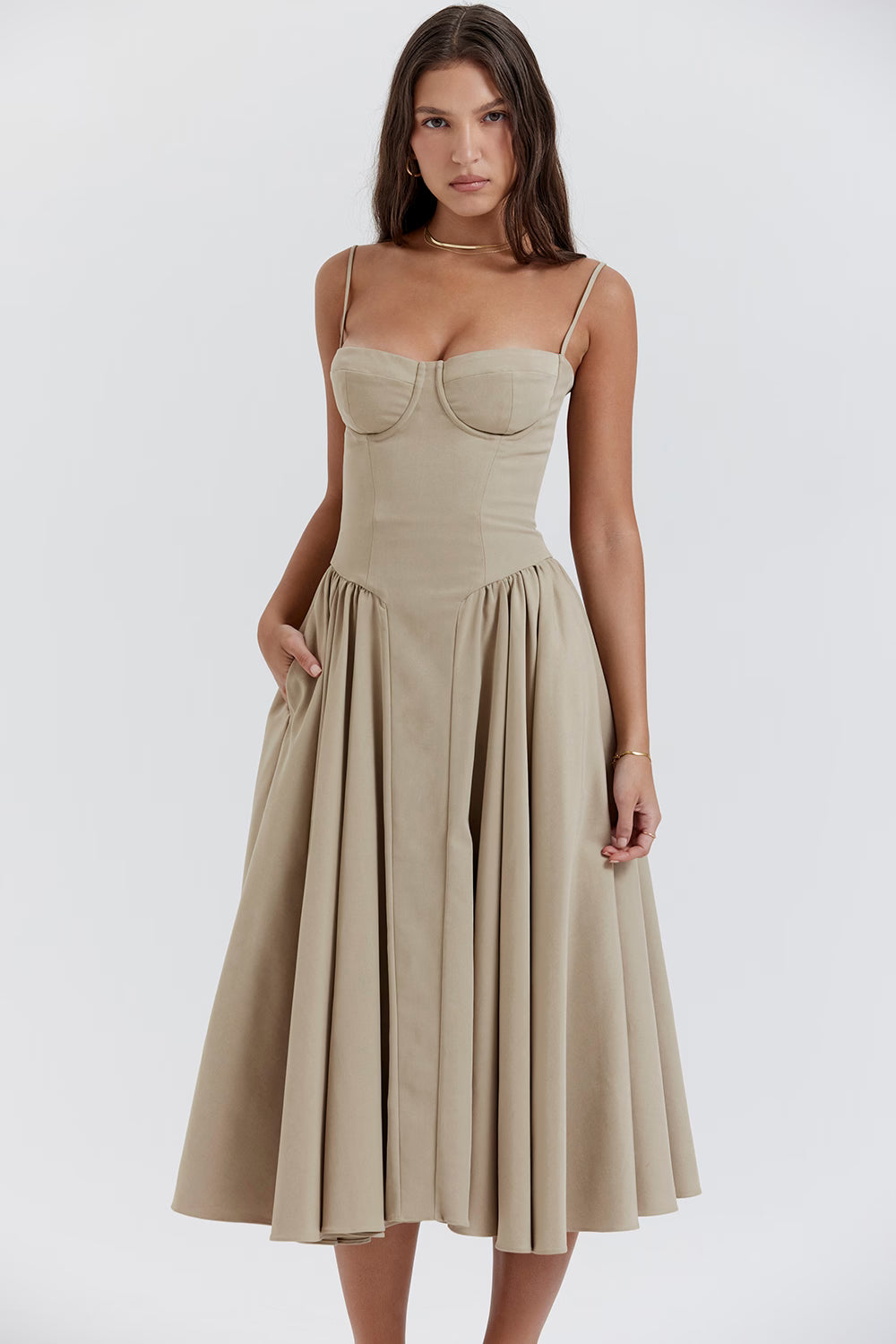 Samaria Midi Dress - Taupe
