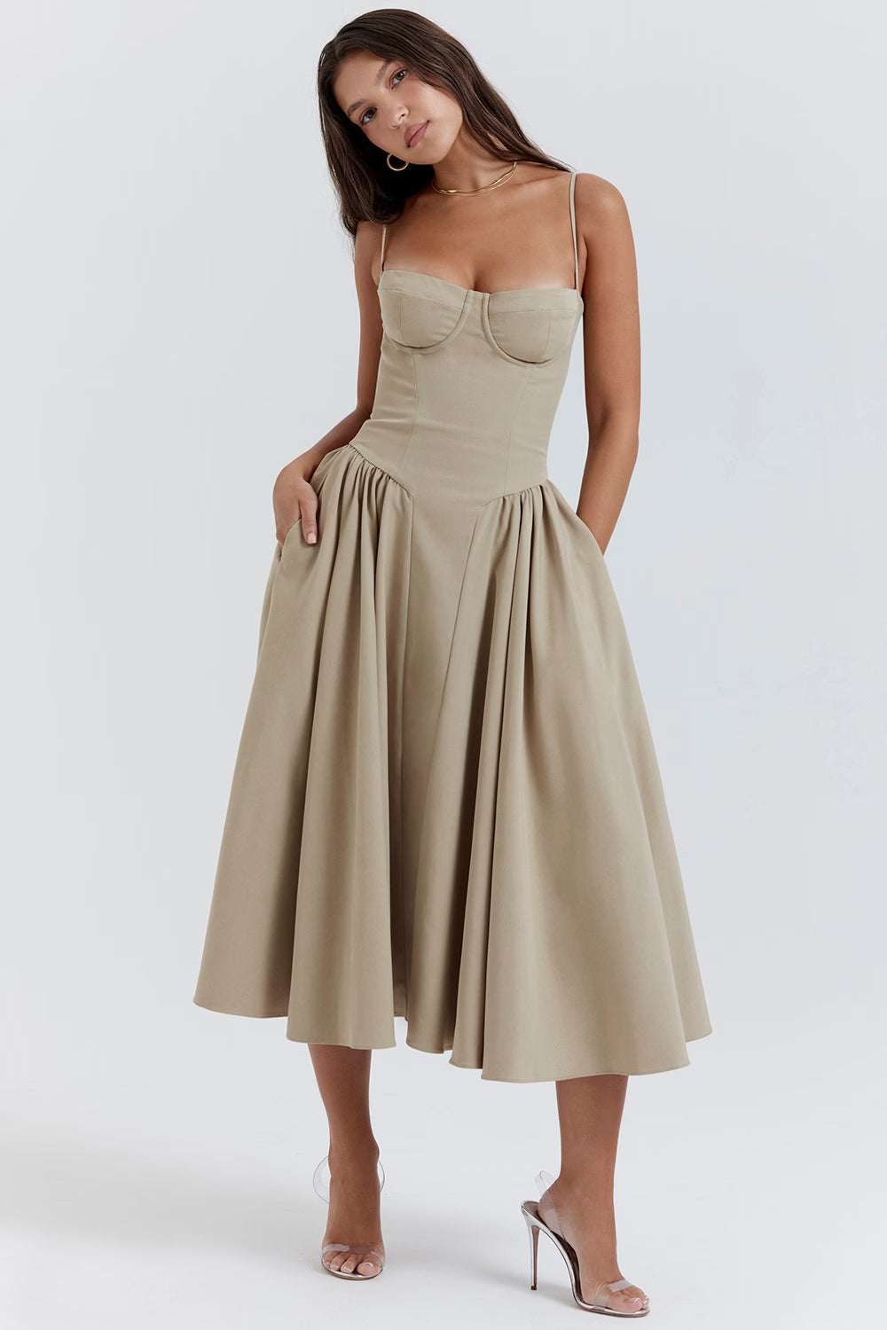 Samaria Midi Dress - Taupe