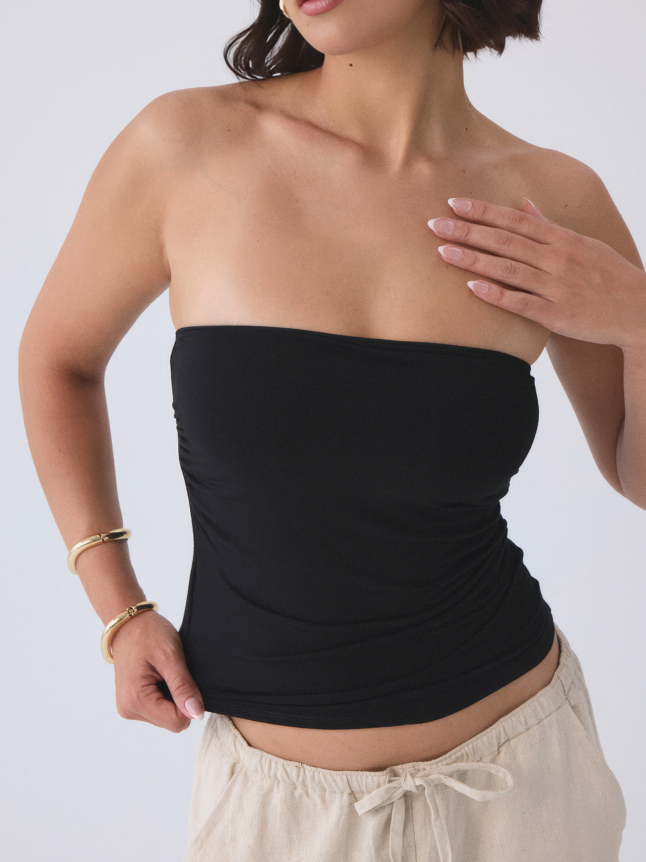 Ruched Strapless Tube Top β Compressive Fit