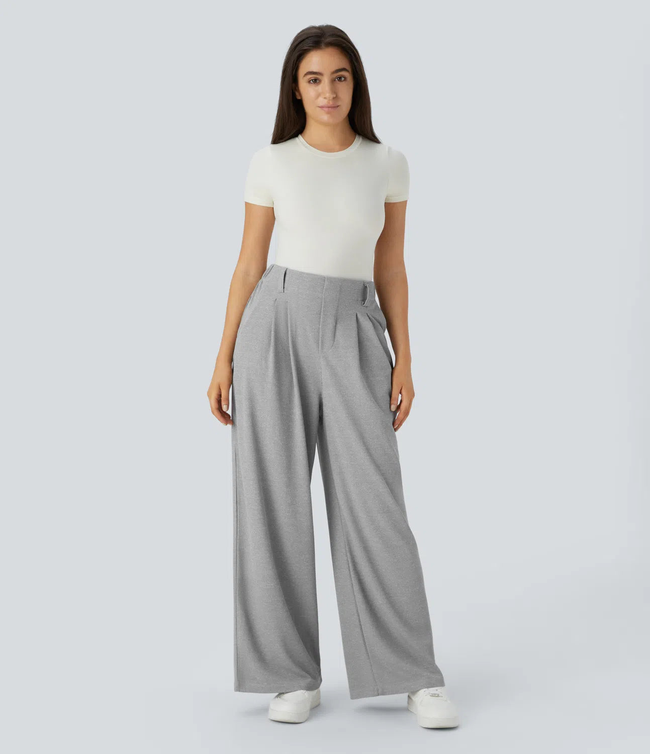 Embossed Wide-Leg Tailored Pants – High-Waist Fit