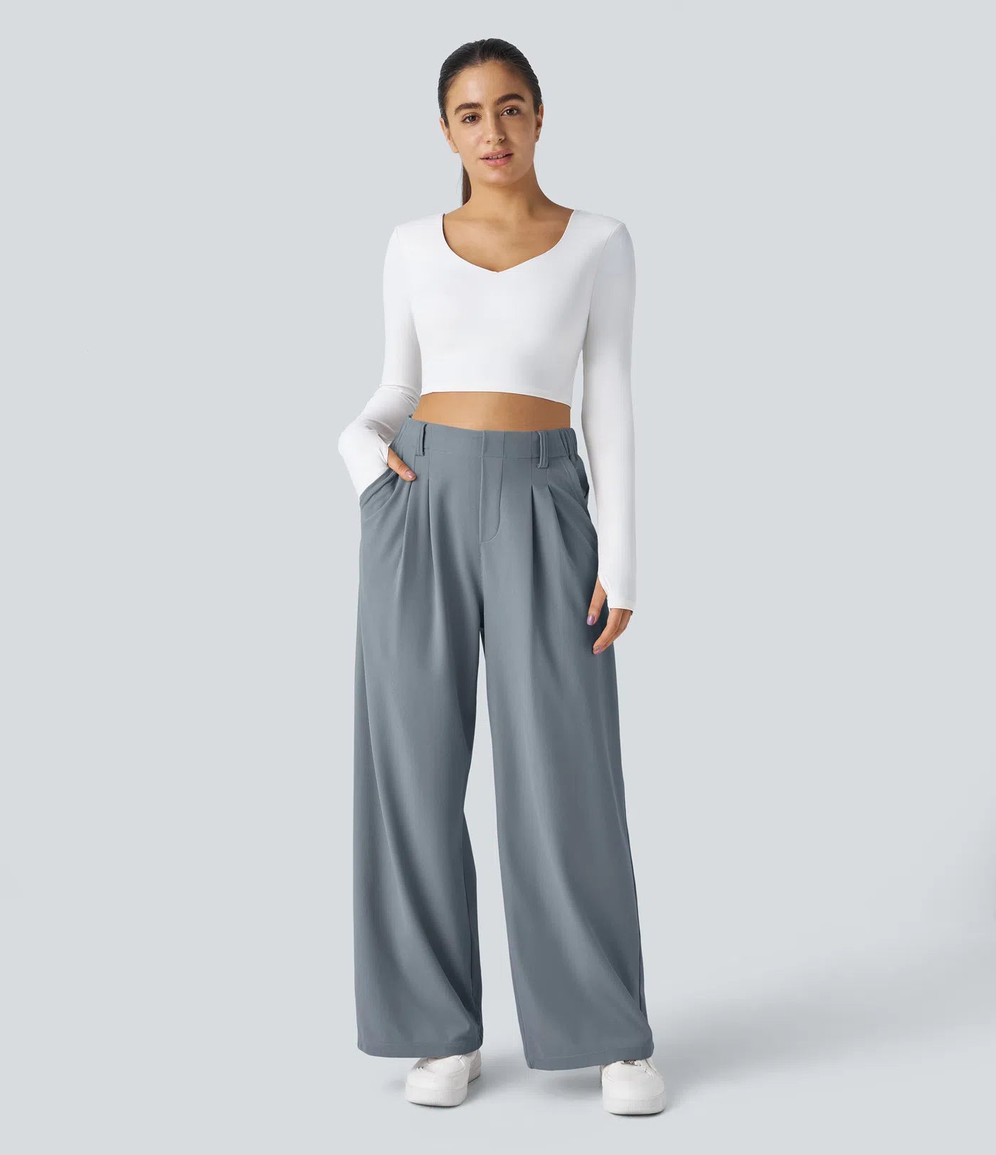 Embossed Wide-Leg Tailored Pants – High-Waist Fit